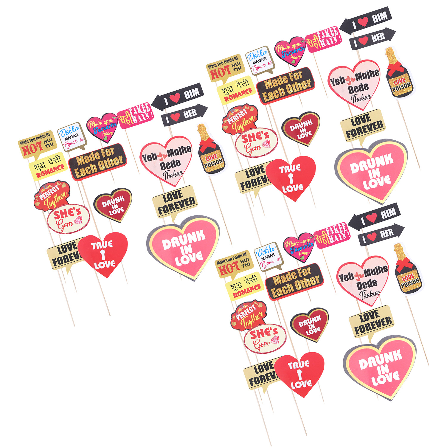 Kuber Industries Party Photo Props | Cardboard Cupcake Picks |Decorations Supplies for Farewell | Birthday Party | Theme Cupcake Topper | 45 Pieces | PP-8033 | Multicolor