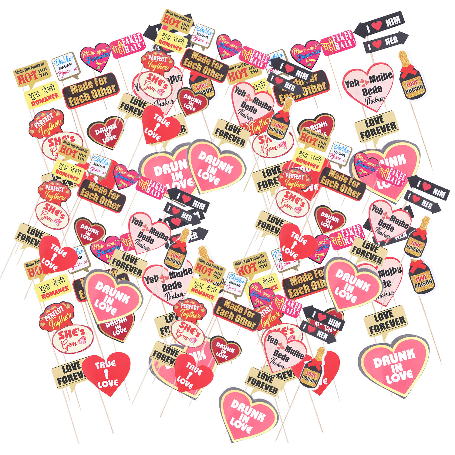 Kuber Industries Party Photo Props | Cardboard Cupcake Picks |Decorations Supplies for Farewell | Birthday Party | Theme Cupcake Topper | 90 Pieces | PP-8033 | Multicolor