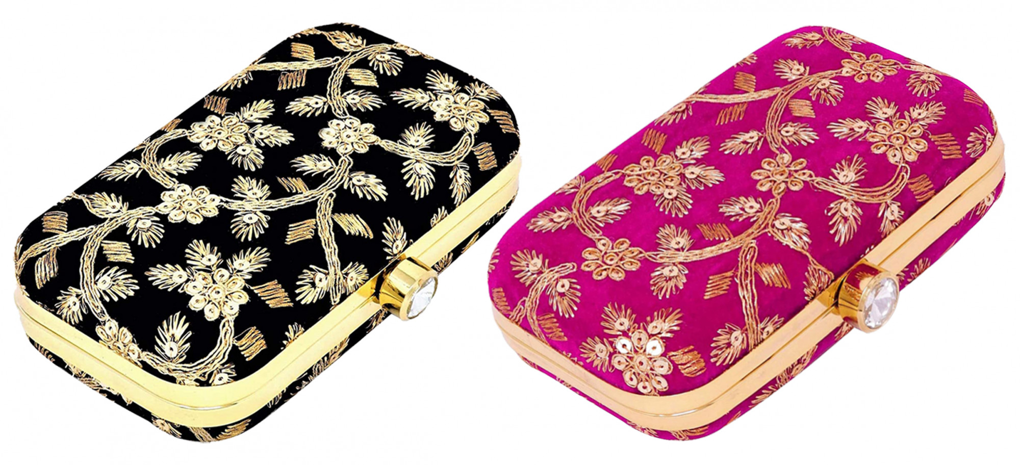 Kuber Industries Party Wear Clutch Bag Purse Handbag For Bridal, Casual, Party, Wedding,Set Of 2 (Black & Pink)-KUBMRT11872