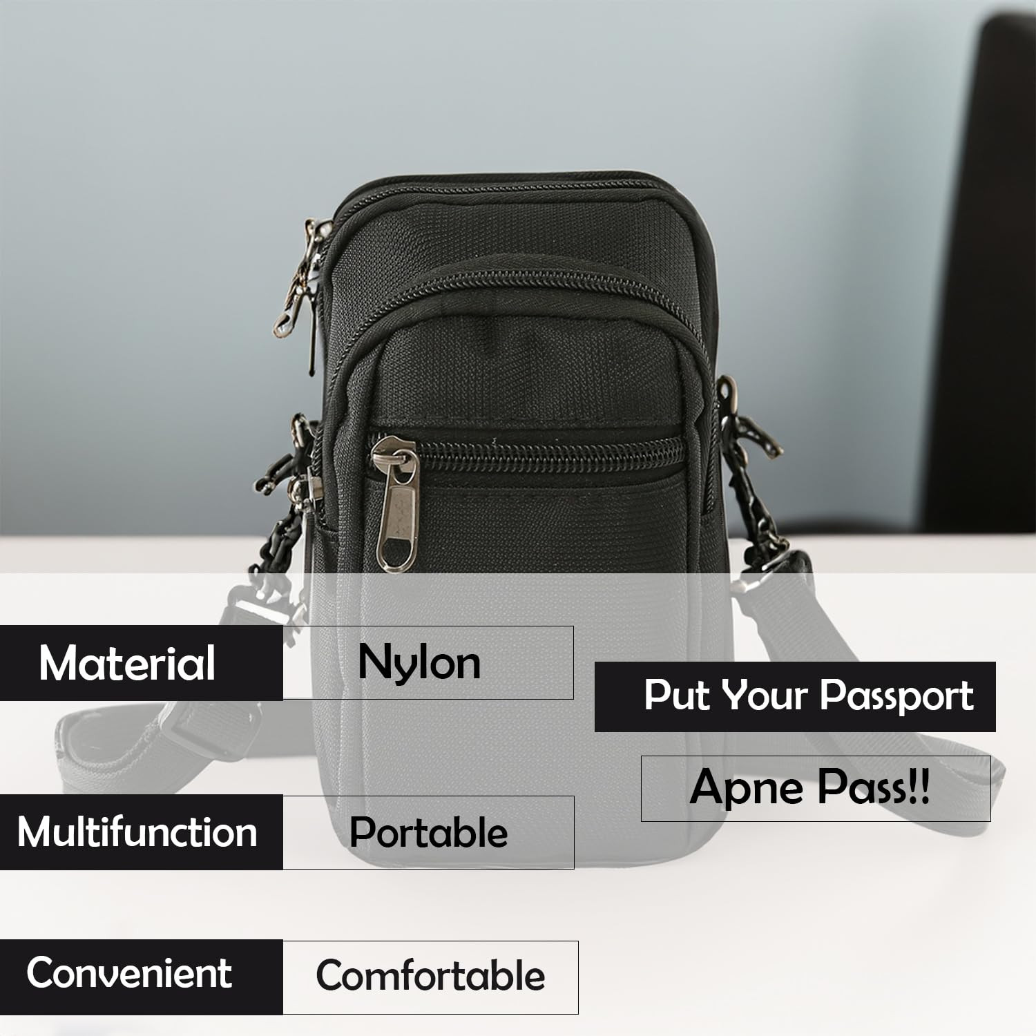 Kuber Industries Paspport Holder for Men & Women|Multifunction Passport Cover Bag|Nylon Passport Pouch for Luggage (Black)