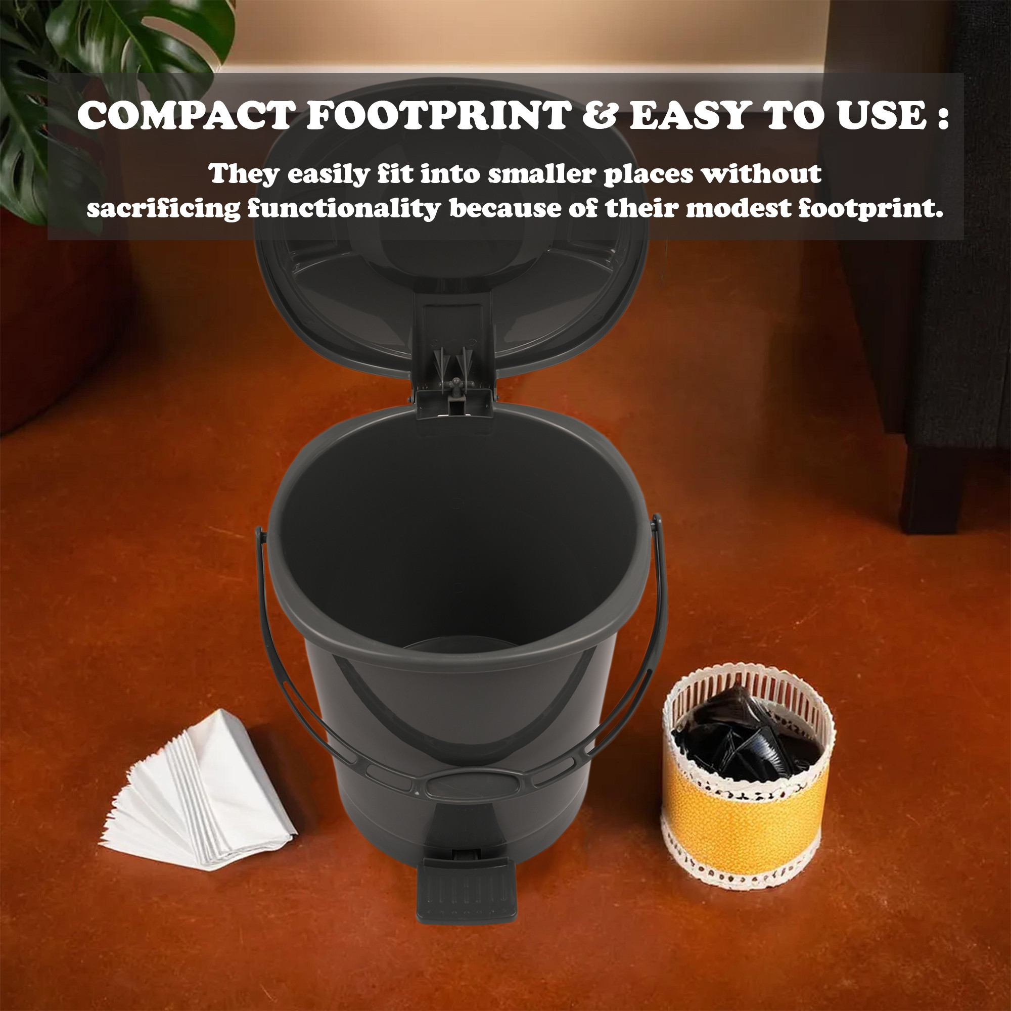 Kuber Industries Pedal Dustbin  10 Liter  Dustbin with Lid  Garbage Waste Bin with Handle  Dustbin for Kitchen-Bathroom  Wet  Dry Waste Bin  505 Check Dhakan Trash Can  Grey