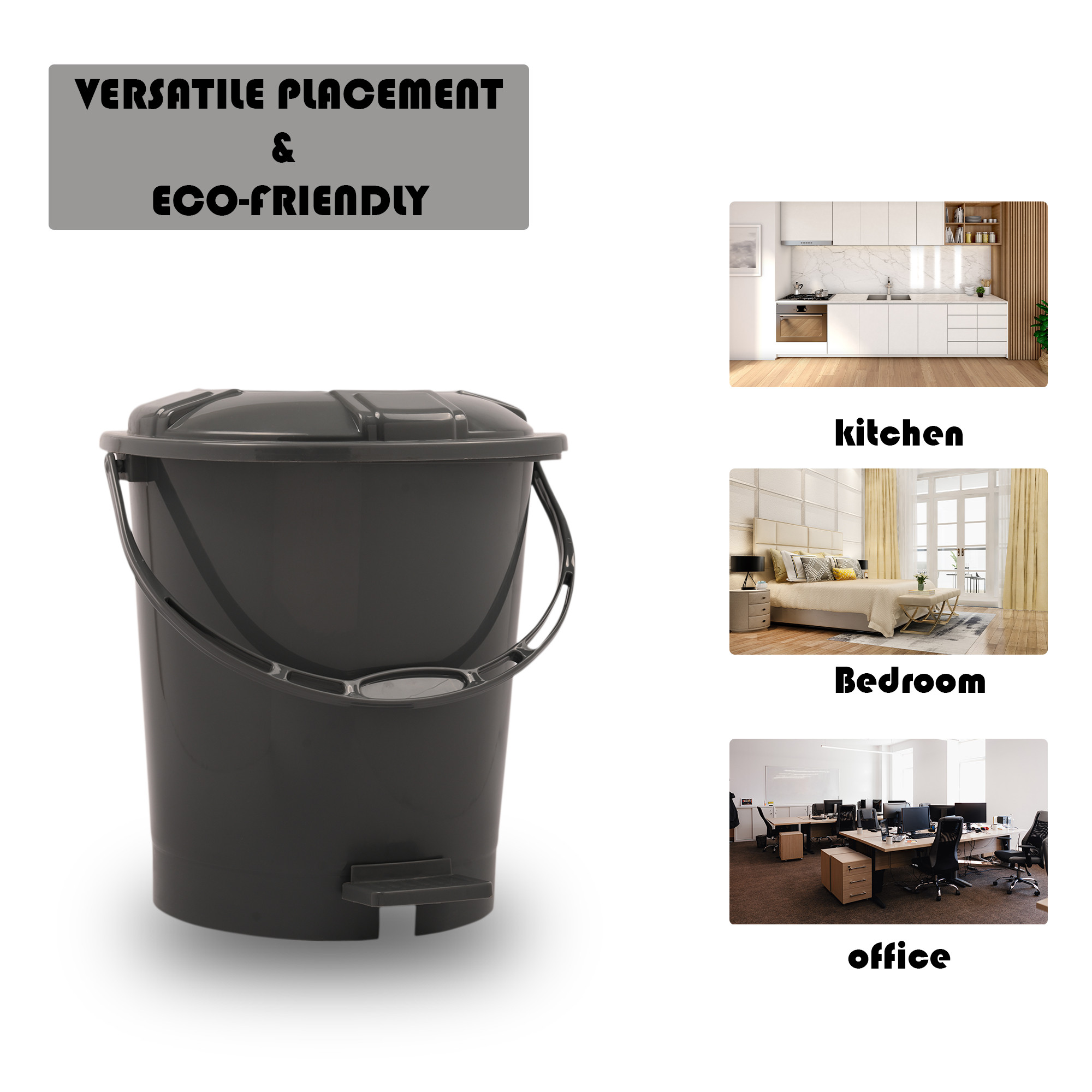 Kuber Industries Pedal Dustbin  10 Liter  Dustbin with Lid  Garbage Waste Bin with Handle  Dustbin for Kitchen-Bathroom  Wet  Dry Waste Bin  505 Check Dhakan Trash Can  Grey