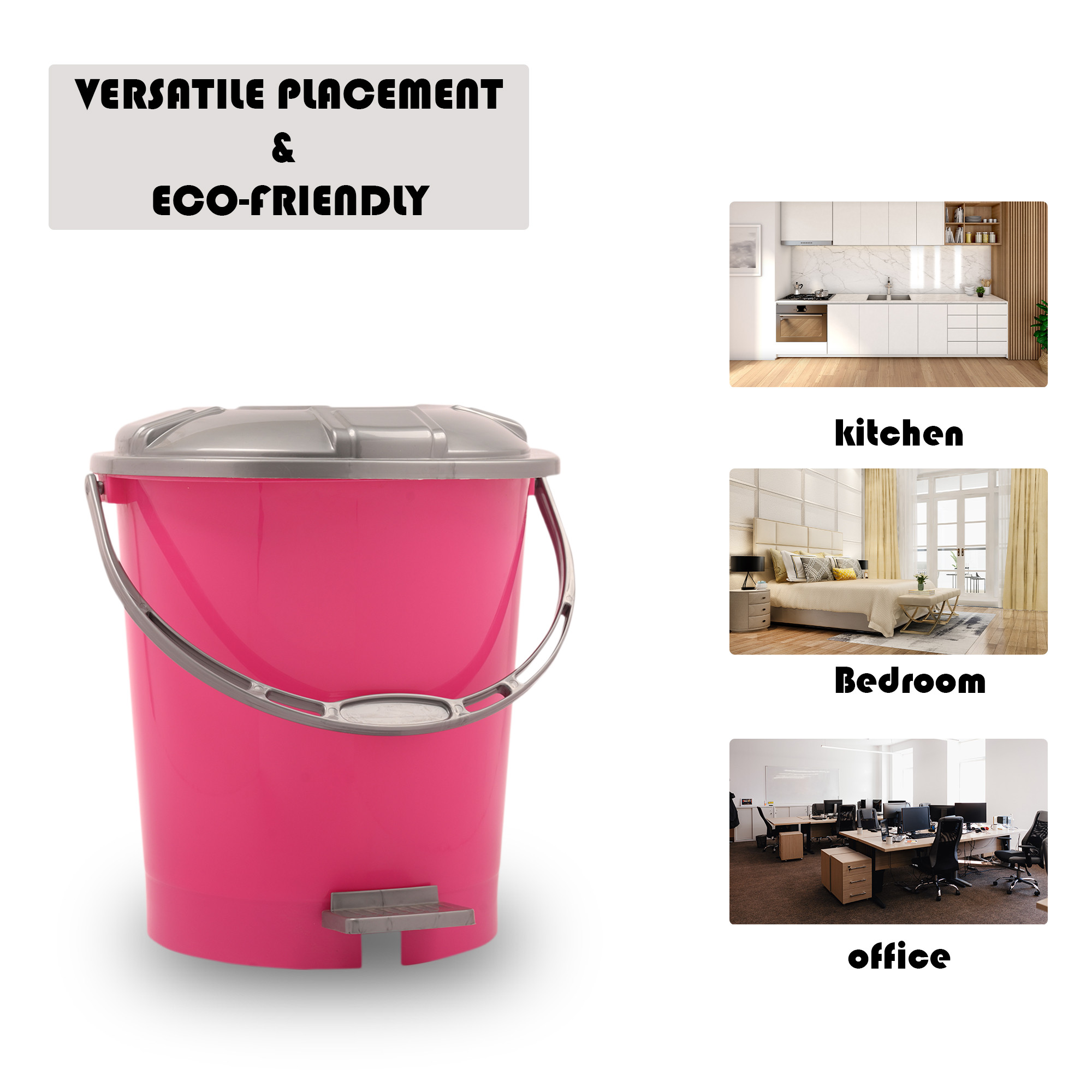 Kuber Industries Pedal Dustbin  10 Liter  Dustbin with Lid  Garbage Waste Bin with Handle  Dustbin for Kitchen-Bathroom  Wet  Dry Waste Bin  Grey Check Dhakan Trash Can  Pink