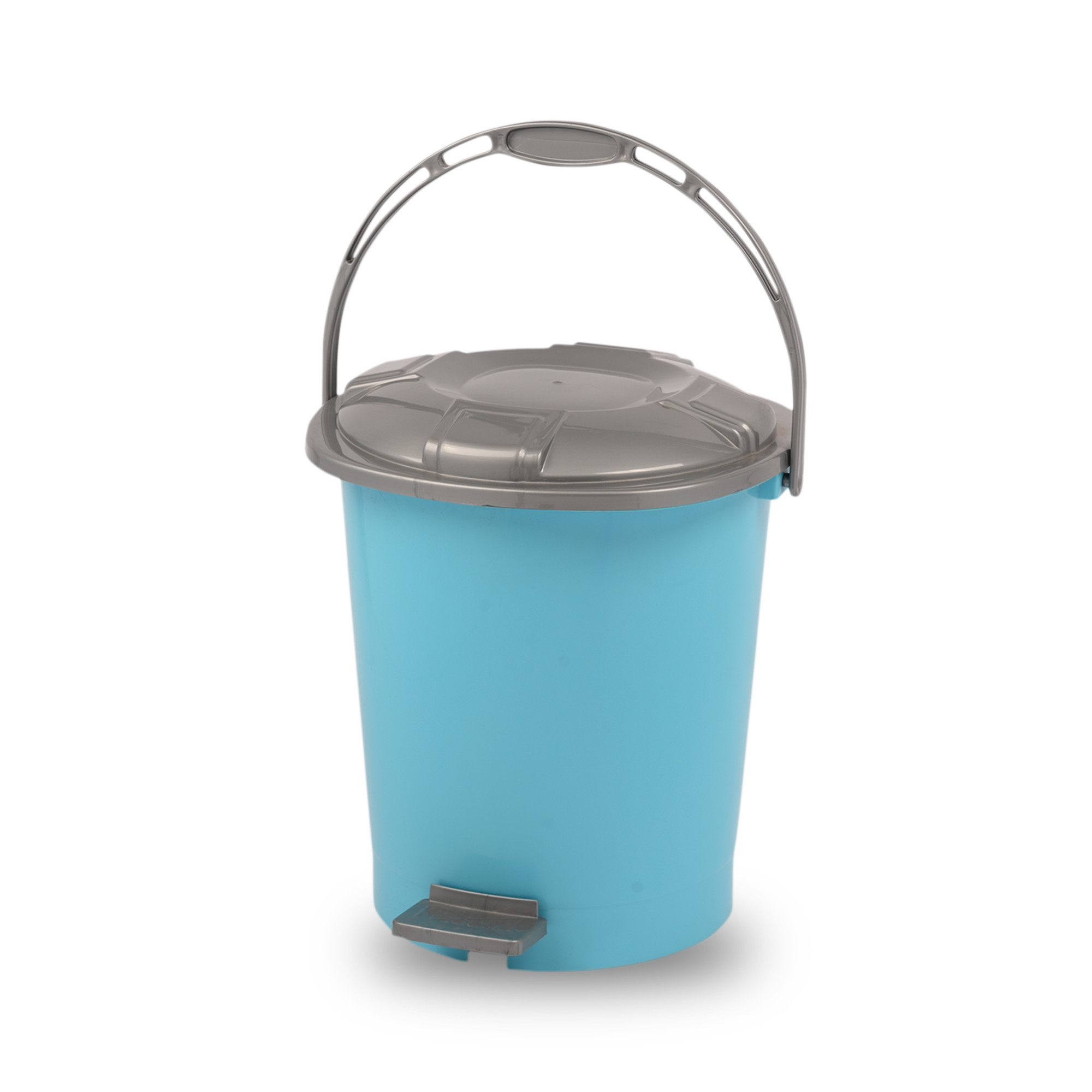 Kuber Industries Pedal Dustbin  10 Liter  Dustbin with Lid  Garbage Waste Bin with Handle  Dustbin for Kitchen-Bathroom  Wet  Dry Waste Bin  Grey Check Dhakan Trash Can  Sky Blue