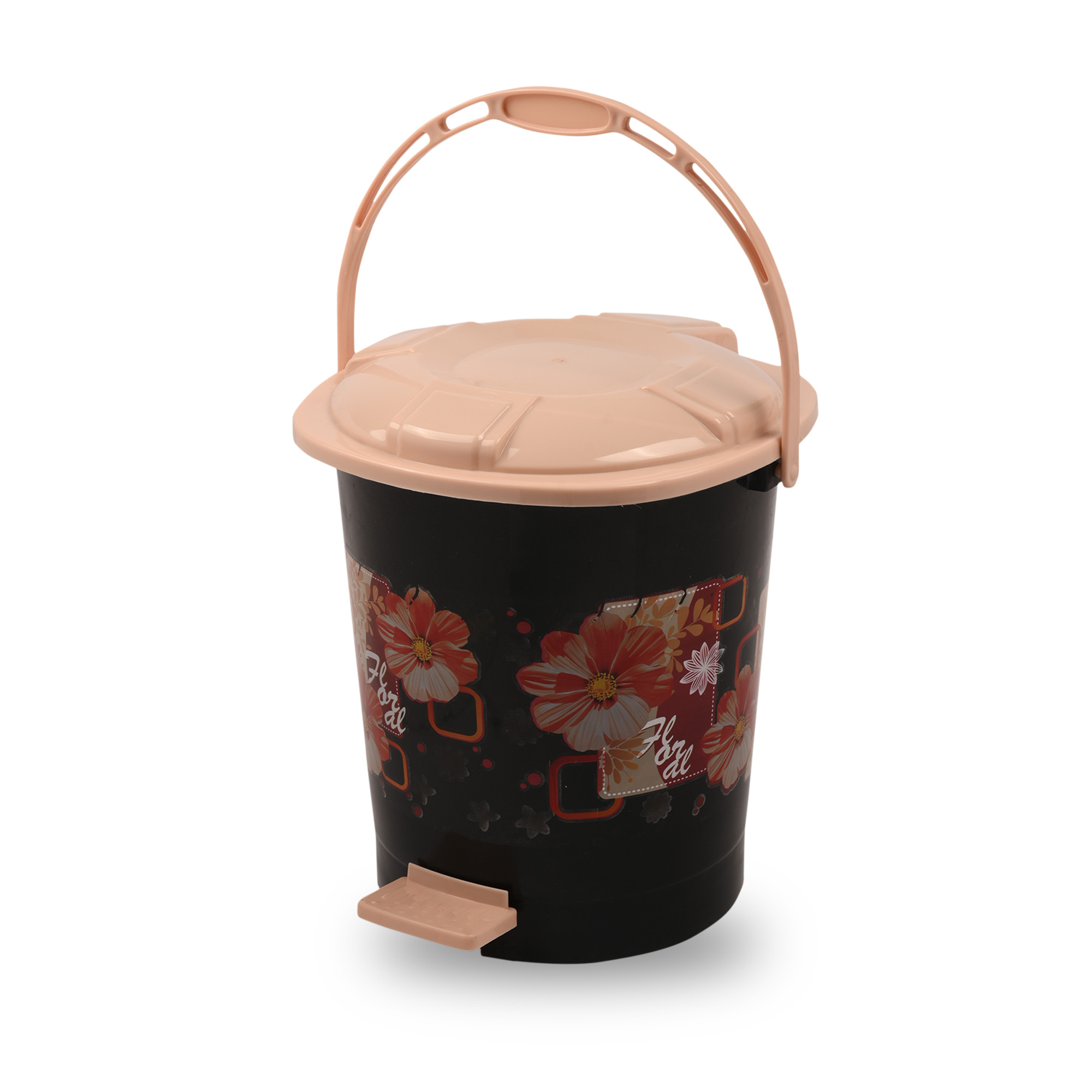 Kuber Industries Pedal Dustbin  10 Liter  Dustbin with Lid  Garbage Waste Bin with Handle  Dustbin for Kitchen-Bathroom  Wet  Dry Waste Bin  Cream Check Dhakan Trash Can  Black