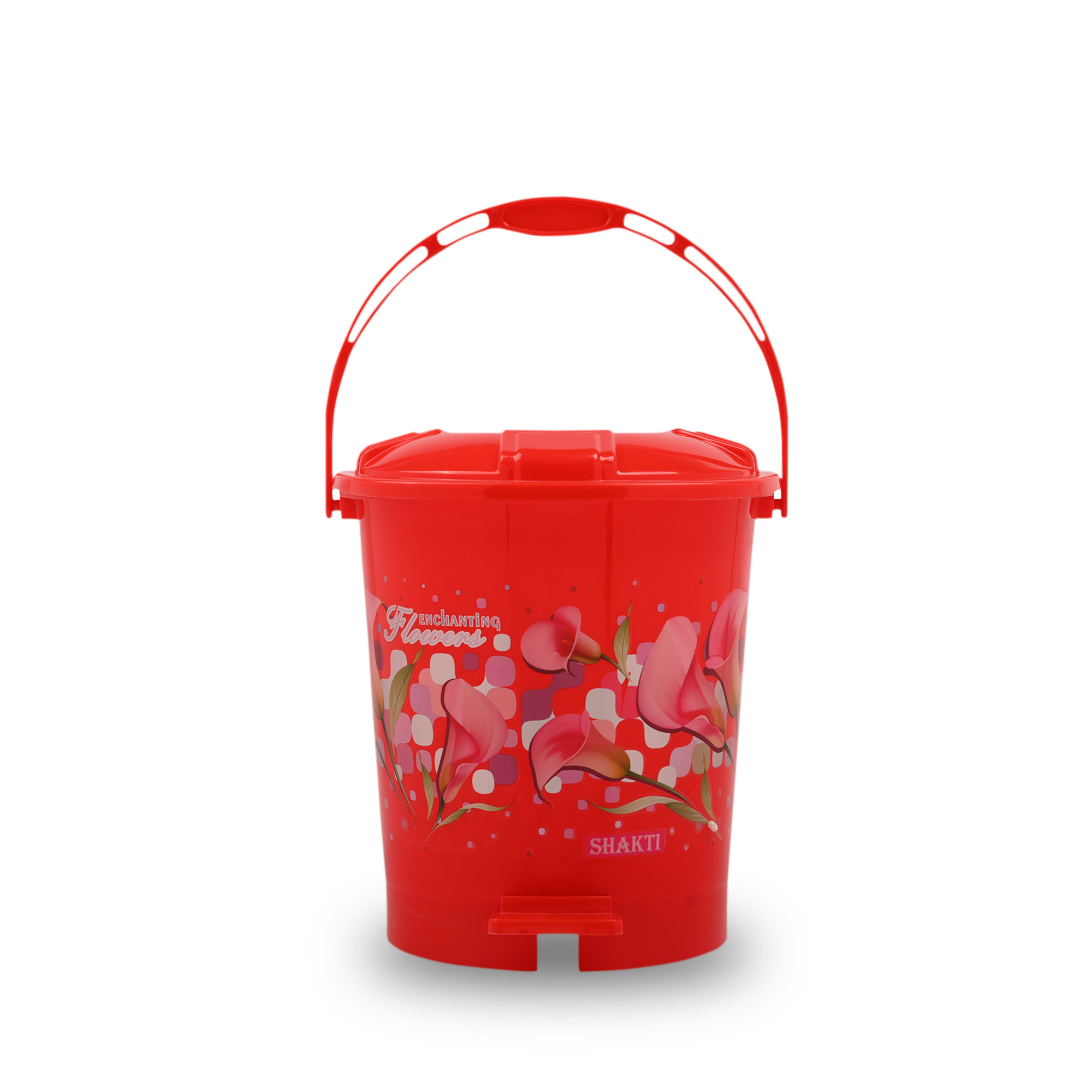 Kuber Industries Pedal Dustbin  10 Liter  Dustbin with Lid  Garbage Waste Bin with Handle  Dustbin for Kitchen-Bathroom  Wet  Dry Waste Bin  Printed Check Dhakan Trash Can  Red
