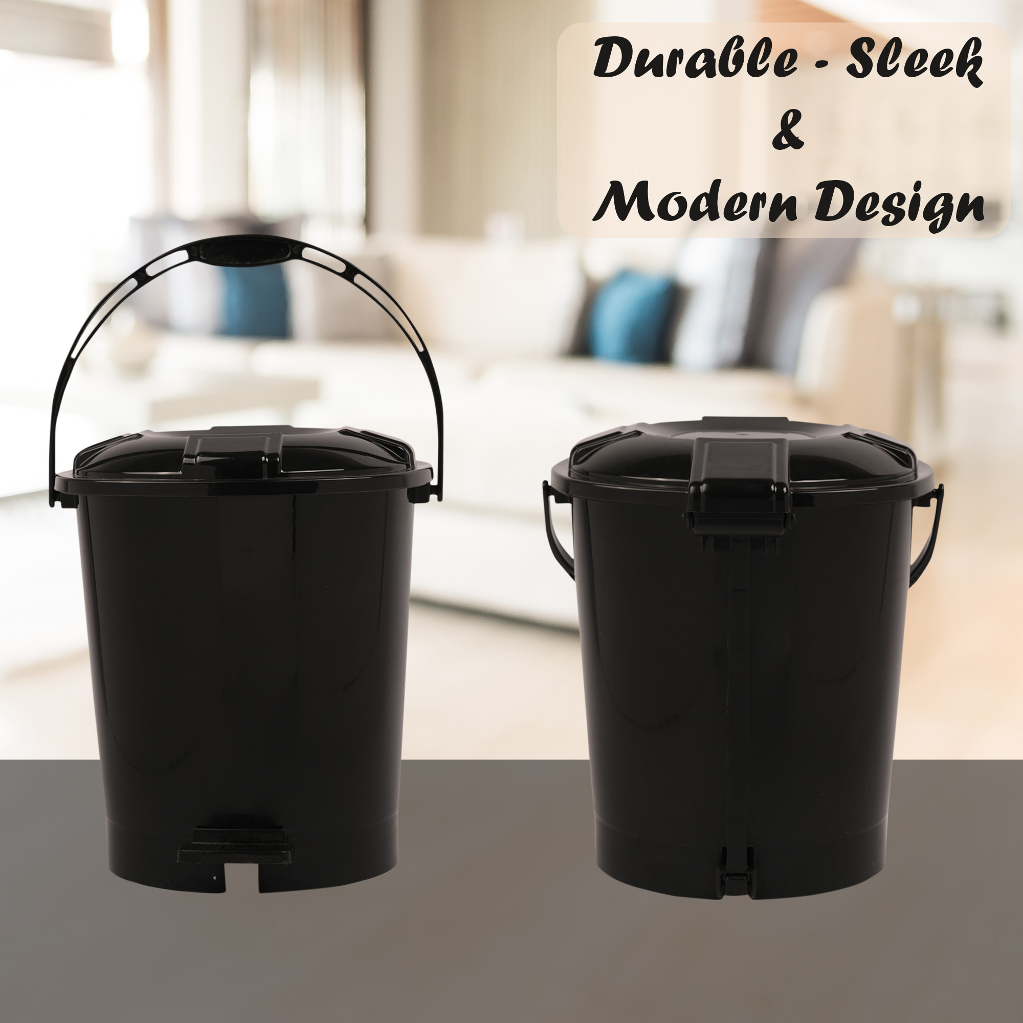 Kuber Industries Pedal Dustbin  10 Liter  Dustbin with Lid  Garbage Waste Bin with Handle  Dustbin for Kitchen-Bathroom  Wet  Dry Waste Bin  505 Check Dhakan Trash Can  Black