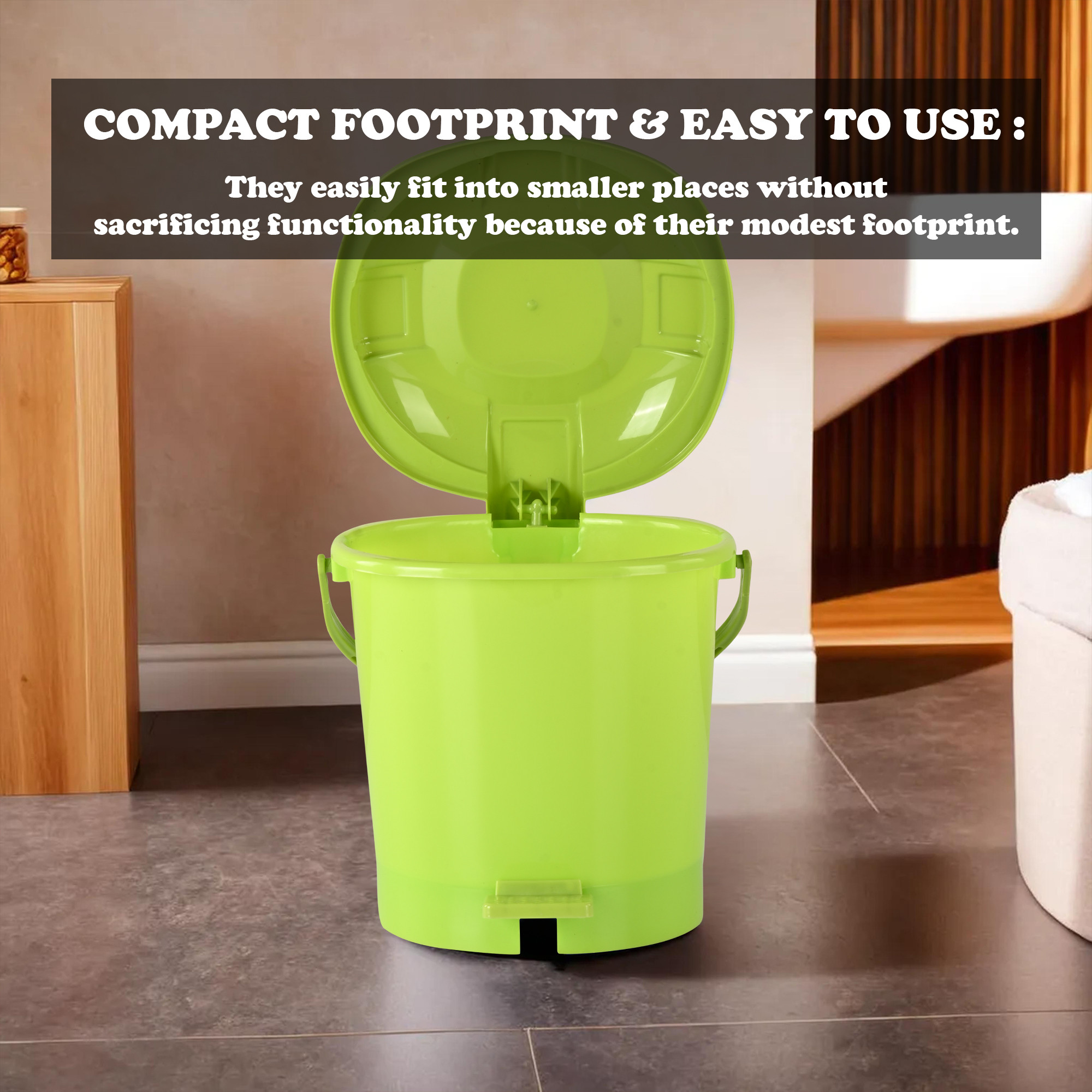 Kuber Industries Pedal Dustbin  7 LTR  Dustbin with Lid  Garbage Bin with Handle  Dustbin for Kitchen Bathroom office  Wet  Dry Pedal Waste Bin  Trash Can  Green