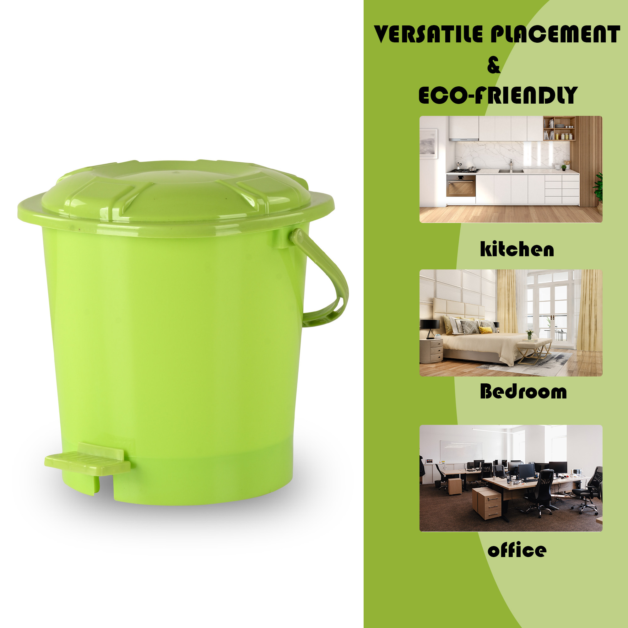Kuber Industries Pedal Dustbin  7 LTR  Dustbin with Lid  Garbage Bin with Handle  Dustbin for Kitchen Bathroom office  Wet  Dry Pedal Waste Bin  Trash Can  Green
