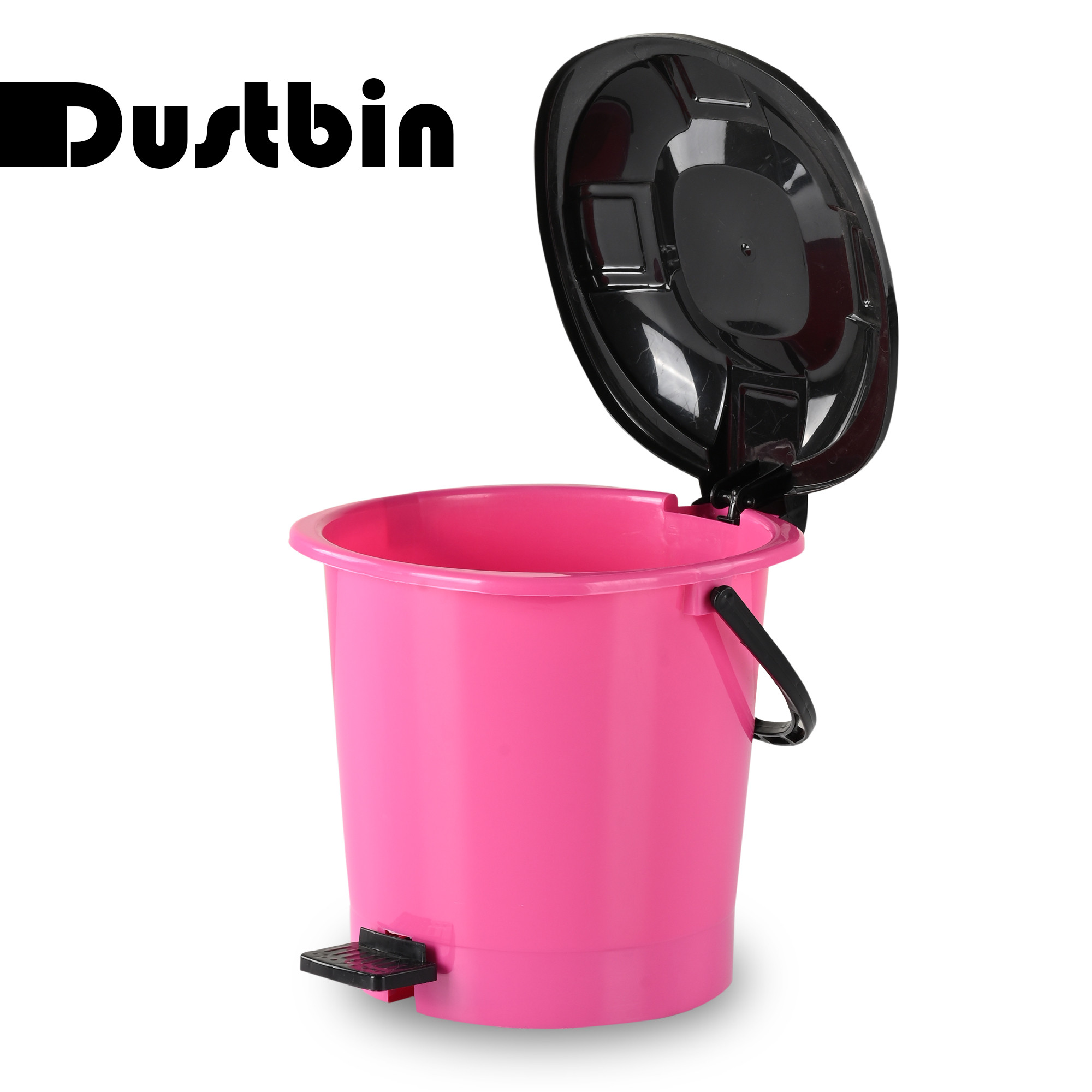 Kuber Industries Pedal Dustbin  7 LTR  Dustbin with Lid  Garbage Bin with Handle  Dustbin for Kitchen Bathroom office  Wet  Dry Waste Bin  Black Dhakkan Trash Can  Deep Pink