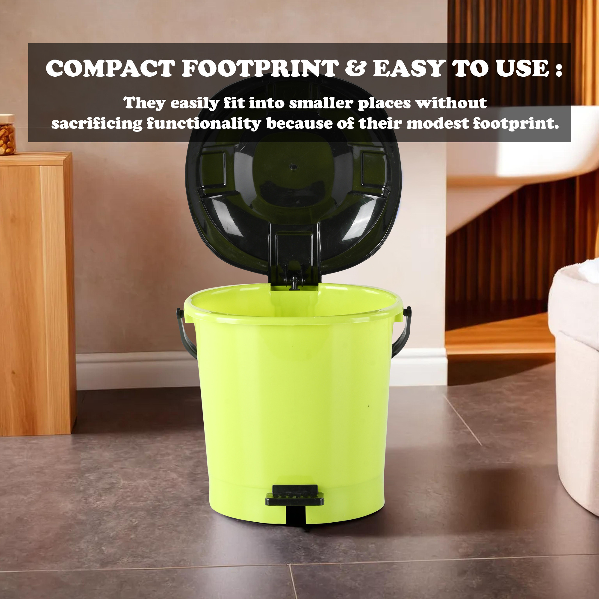 Kuber Industries Pedal Dustbin  7 LTR  Dustbin with Lid  Garbage Bin with Handle  Dustbin for Kitchen Bathroom office  Wet  Dry Waste Bin  Black Dhakkan Trash Can  Pear Green