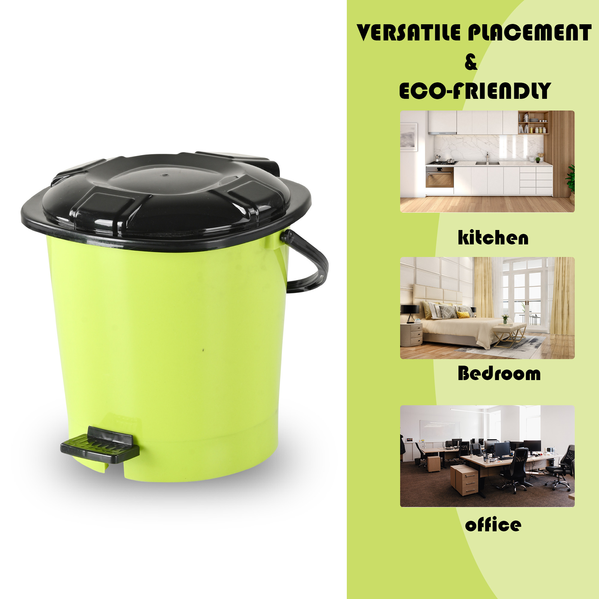 Kuber Industries Pedal Dustbin  7 LTR  Dustbin with Lid  Garbage Bin with Handle  Dustbin for Kitchen Bathroom office  Wet  Dry Waste Bin  Black Dhakkan Trash Can  Pear Green