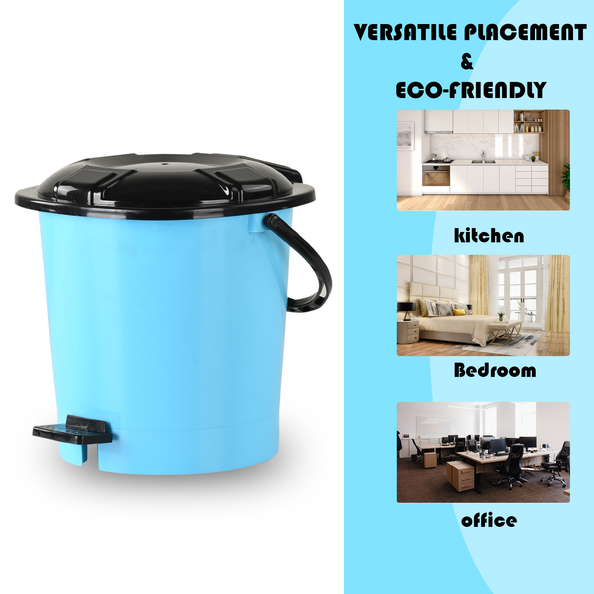 Kuber Industries Pedal Dustbin  7 LTR  Dustbin with Lid  Garbage Bin with Handle  Dustbin for Kitchen Bathroom office  Wet  Dry Waste Bin  Black Dhakkan Trash Can  Aqua Blue