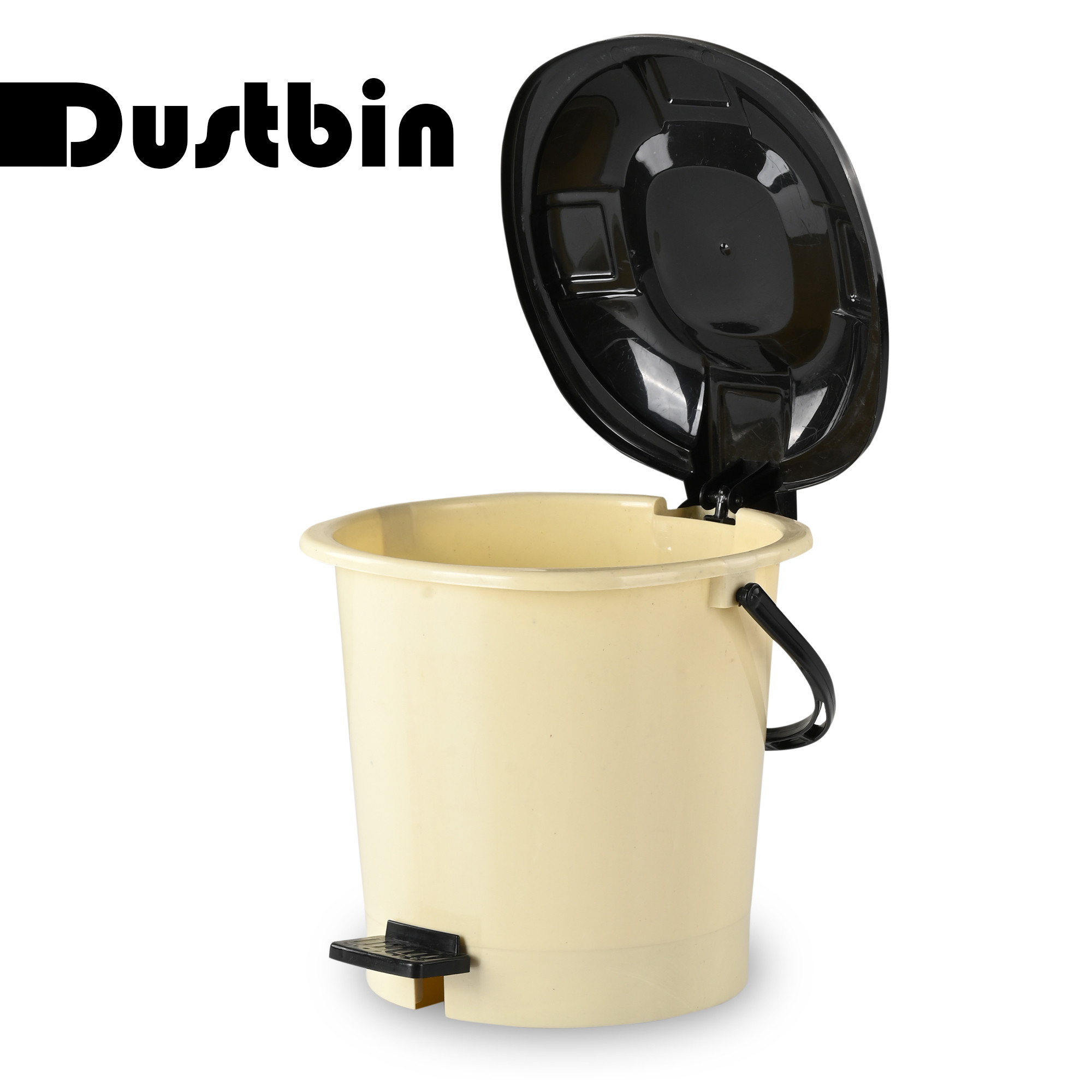 Kuber Industries Pedal Dustbin  7 LTR  Dustbin with Lid  Garbage Bin with Handle  Dustbin for Kitchen  Dustbin for Bathroom  Wet  Dry Waste Bin  Black Dhakkan Trash Can  Cream