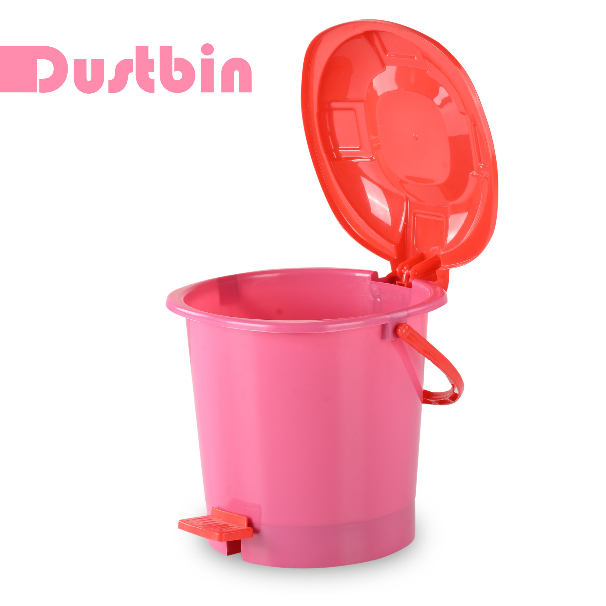Kuber Industries Pedal Dustbin  7 LTR  Dustbin with Lid  Garbage Bin with Handle  Dustbin for Kitchen  Dustbin for Bathroom  Wet  Dry Waste Bin  Red Dhakkan Trash Can  Pink