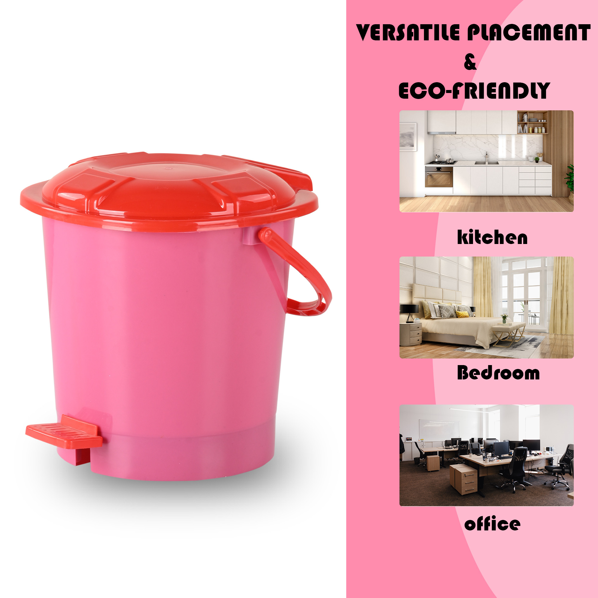 Kuber Industries Pedal Dustbin  7 LTR  Dustbin with Lid  Garbage Bin with Handle  Dustbin for Kitchen  Dustbin for Bathroom  Wet  Dry Waste Bin  Red Dhakkan Trash Can  Pink