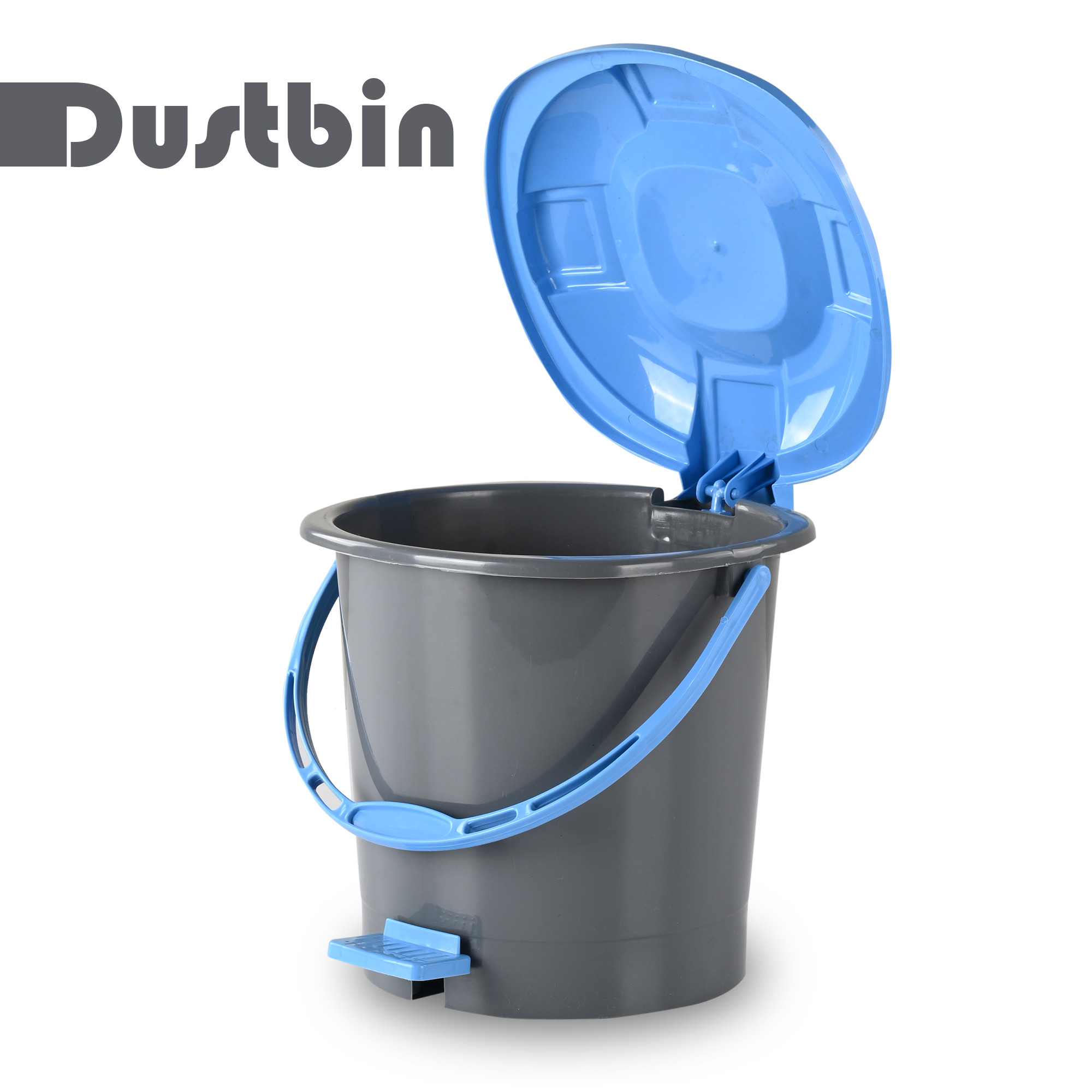 Kuber Industries Pedal Dustbin  7 LTR  Dustbin with Lid  Garbage Bin with Handle  Dustbin for Kitchen  Dustbin for Bathroom  Wet  Dry Waste Bin  Blue Dhakkan Trash Can  Grey