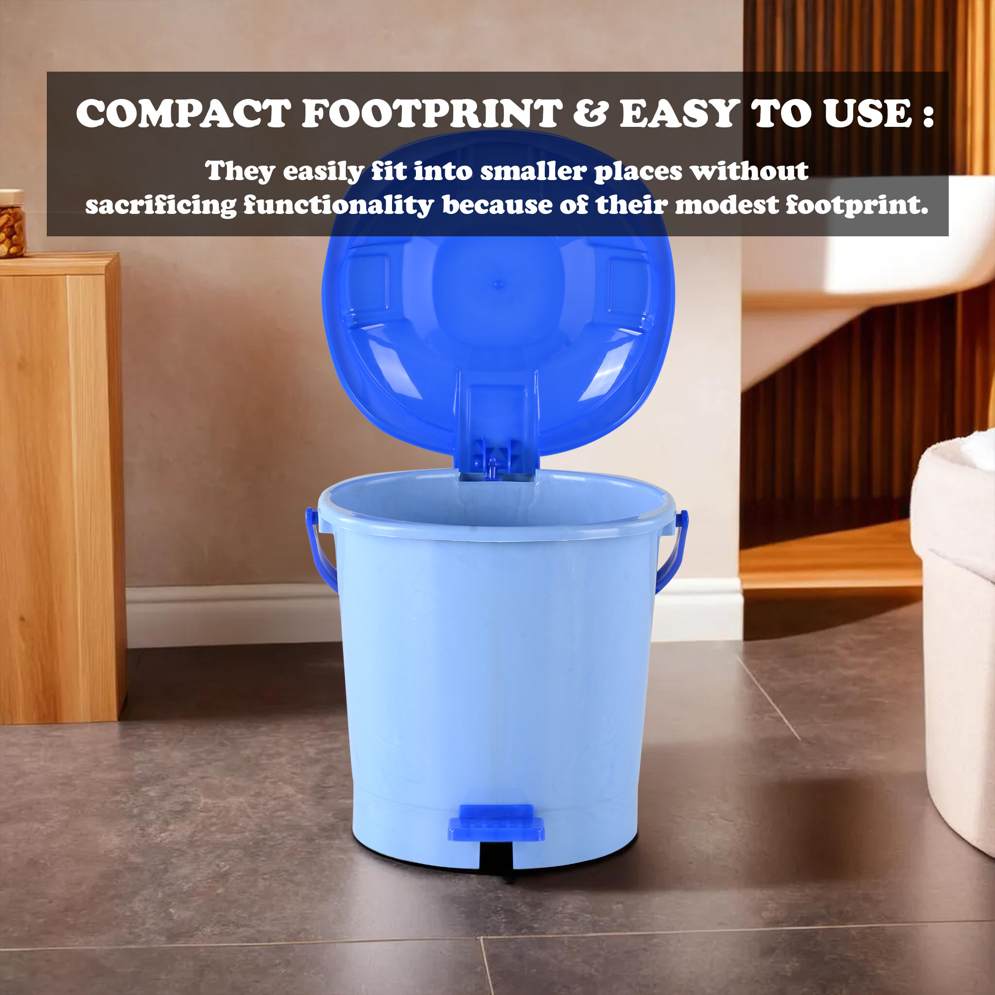 Kuber Industries Pedal Dustbin  7 LTR  Dustbin with Lid  Garbage Bin with Handle  Dustbin for Kitchen  Dustbin for Bathroom  Wet  Dry Waste Bin  Blue Dhakkan Trash Can  Sky Blue