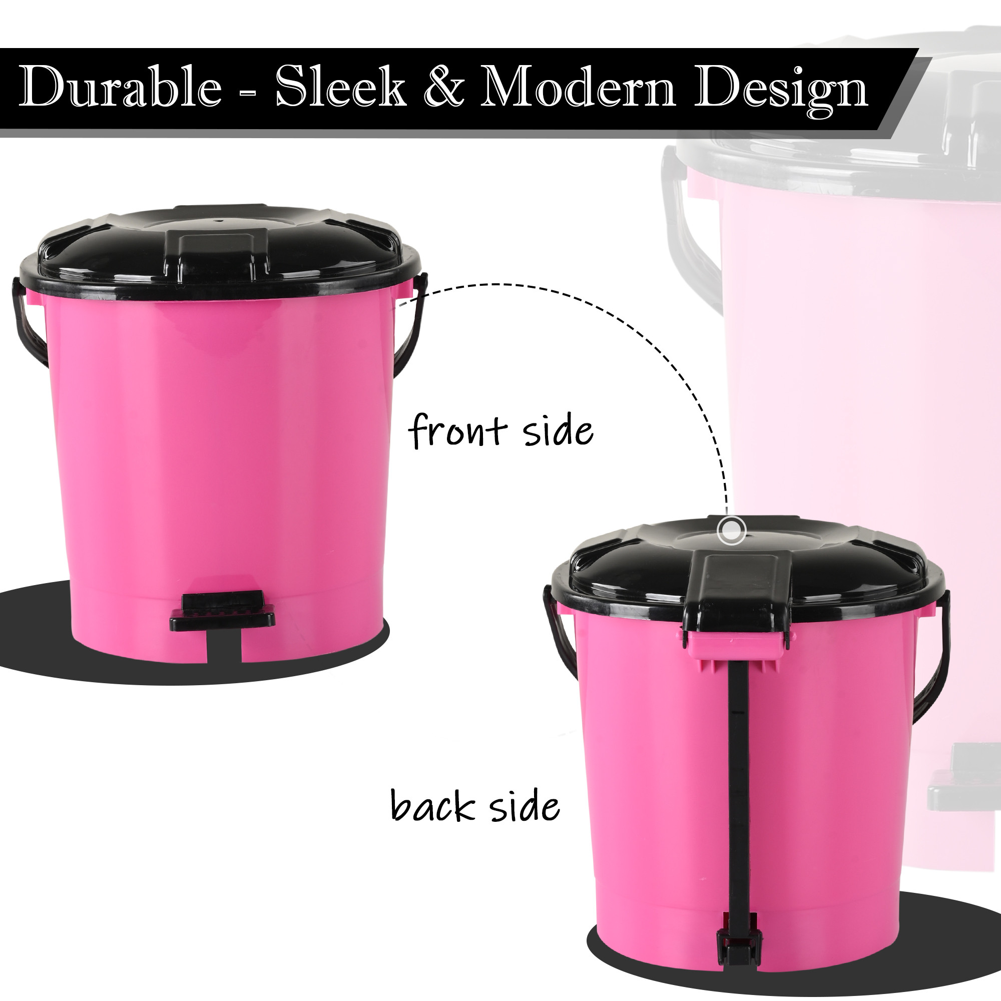Kuber Industries Pedal Dustbin  7 LTR  Dustbin with Lid  Garbage Bin with Handle  Dustbin for Kitchen Bathroom office  Wet  Dry Waste Bin  Black Dhakkan Trash Can  Deep Pink