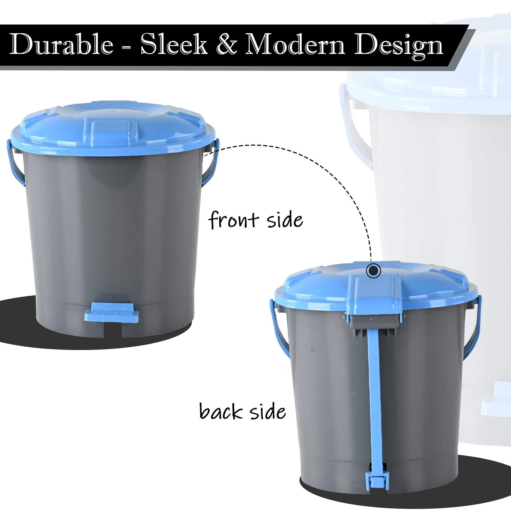 Kuber Industries Pedal Dustbin  7 LTR  Dustbin with Lid  Garbage Bin with Handle  Dustbin for Kitchen  Dustbin for Bathroom  Wet  Dry Waste Bin  Blue Dhakkan Trash Can  Grey