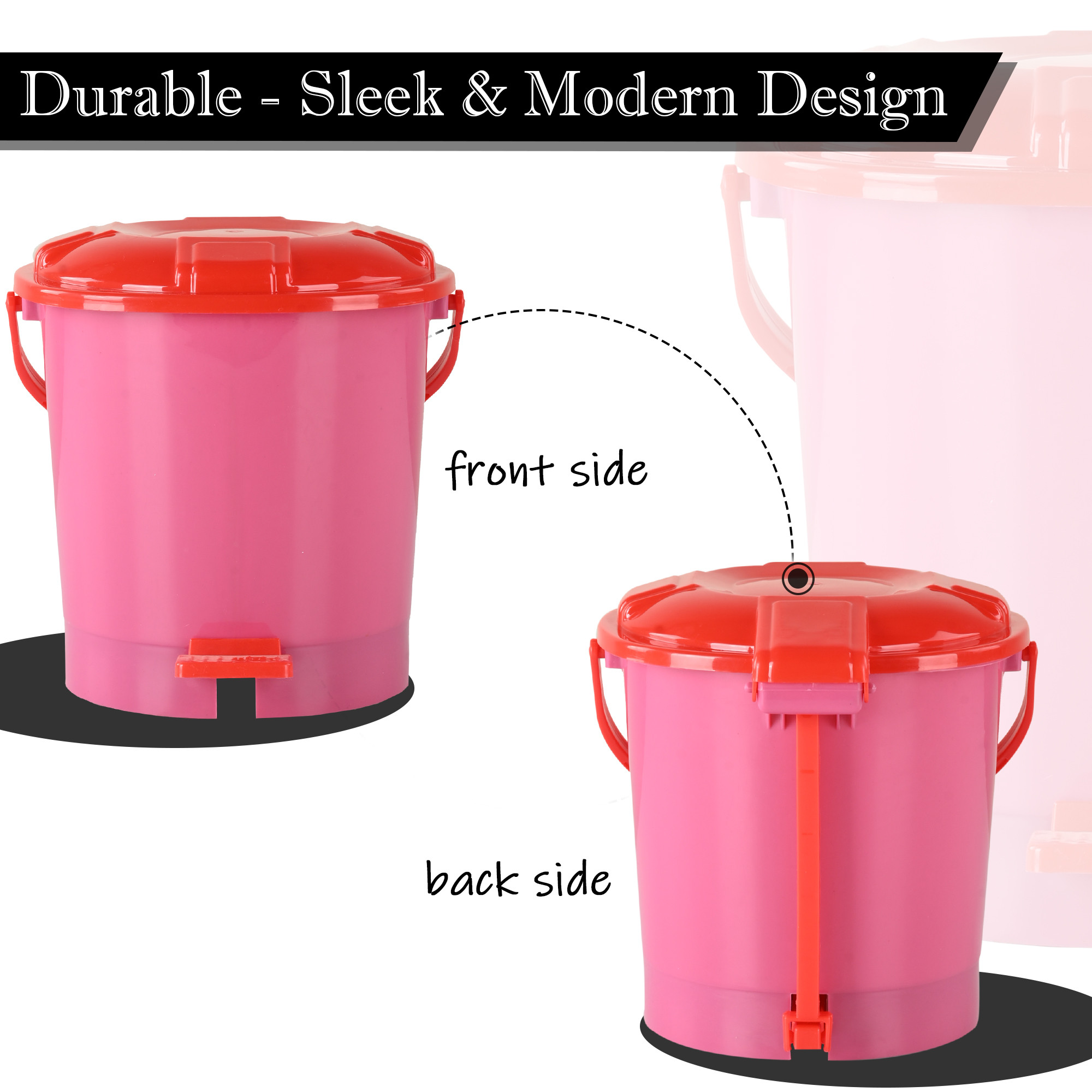 Kuber Industries Pedal Dustbin  7 LTR  Dustbin with Lid  Garbage Bin with Handle  Dustbin for Kitchen  Dustbin for Bathroom  Wet  Dry Waste Bin  Red Dhakkan Trash Can  Pink