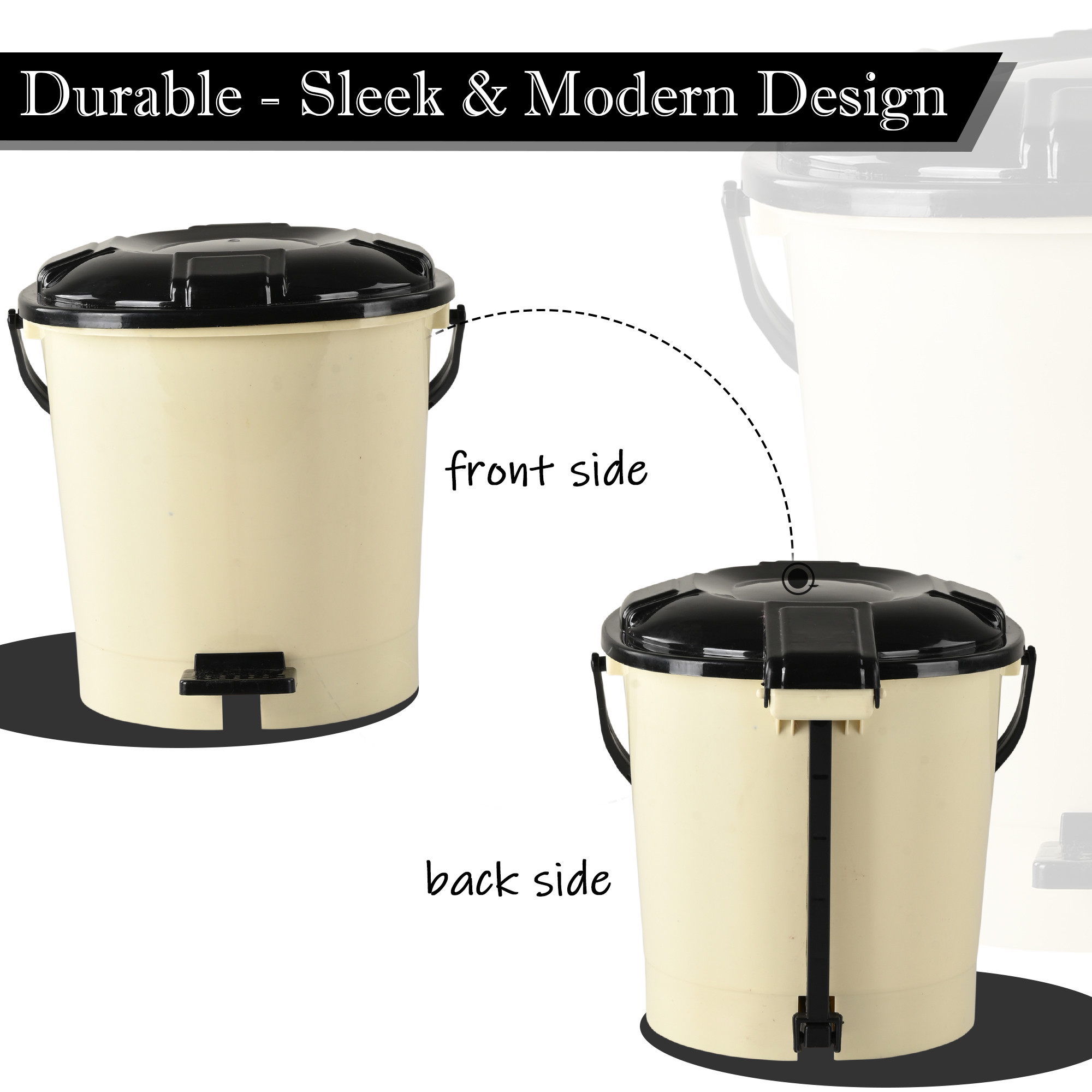 Kuber Industries Pedal Dustbin  7 LTR  Dustbin with Lid  Garbage Bin with Handle  Dustbin for Kitchen  Dustbin for Bathroom  Wet  Dry Waste Bin  Black Dhakkan Trash Can  Cream