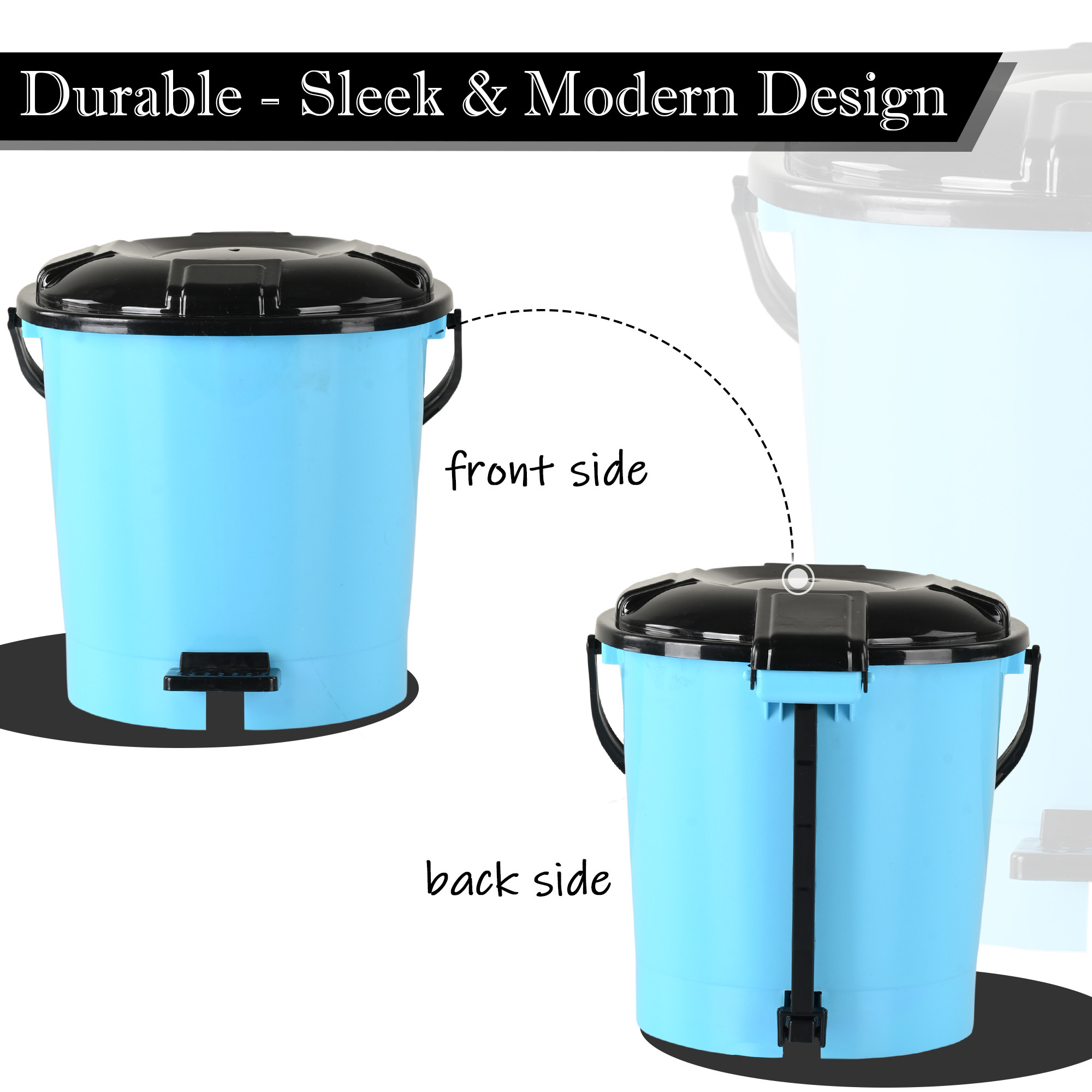 Kuber Industries Pedal Dustbin  7 LTR  Dustbin with Lid  Garbage Bin with Handle  Dustbin for Kitchen Bathroom office  Wet  Dry Waste Bin  Black Dhakkan Trash Can  Aqua Blue