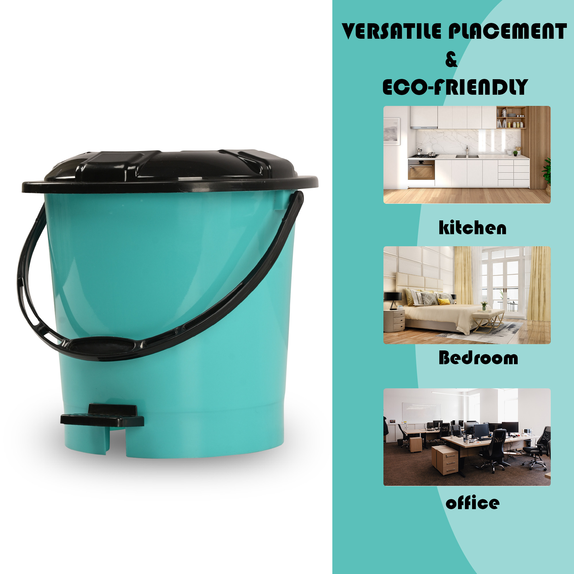 Kuber Industries Pedal Dustbin  Dustbin for Bathroom  Kitchen 5 Liter Waste Basket  Trash Can for Home Office  404 Black Dhakan  Mint Green