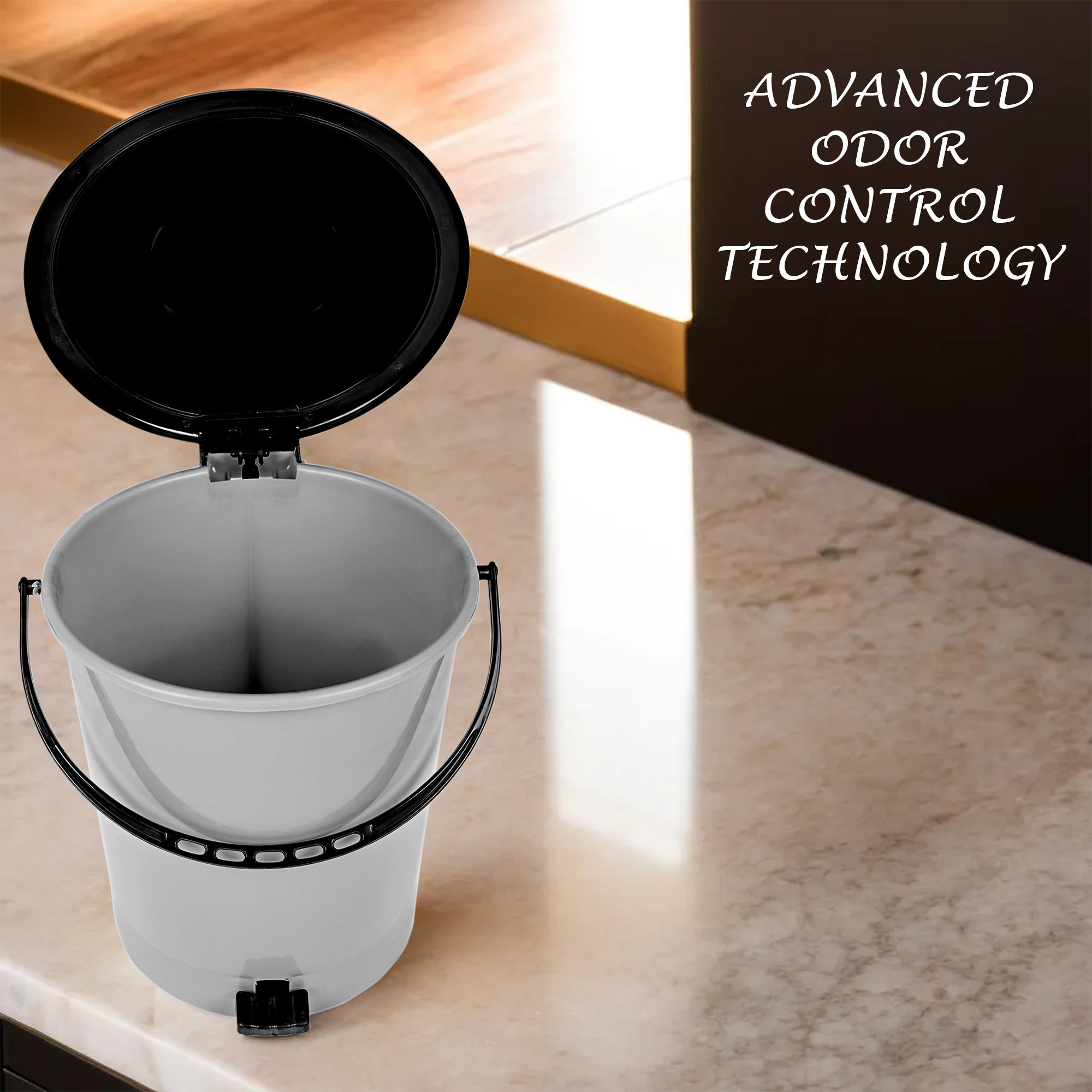 Kuber Industries Pedal Dustbin  Dustbin with Lid  Garbage Bin with Handle  Dustbin for Kitchen-Bathroom  Wet  Dry Waste Bin  Black Dhakkan Trash Can  10 LTR  Gray