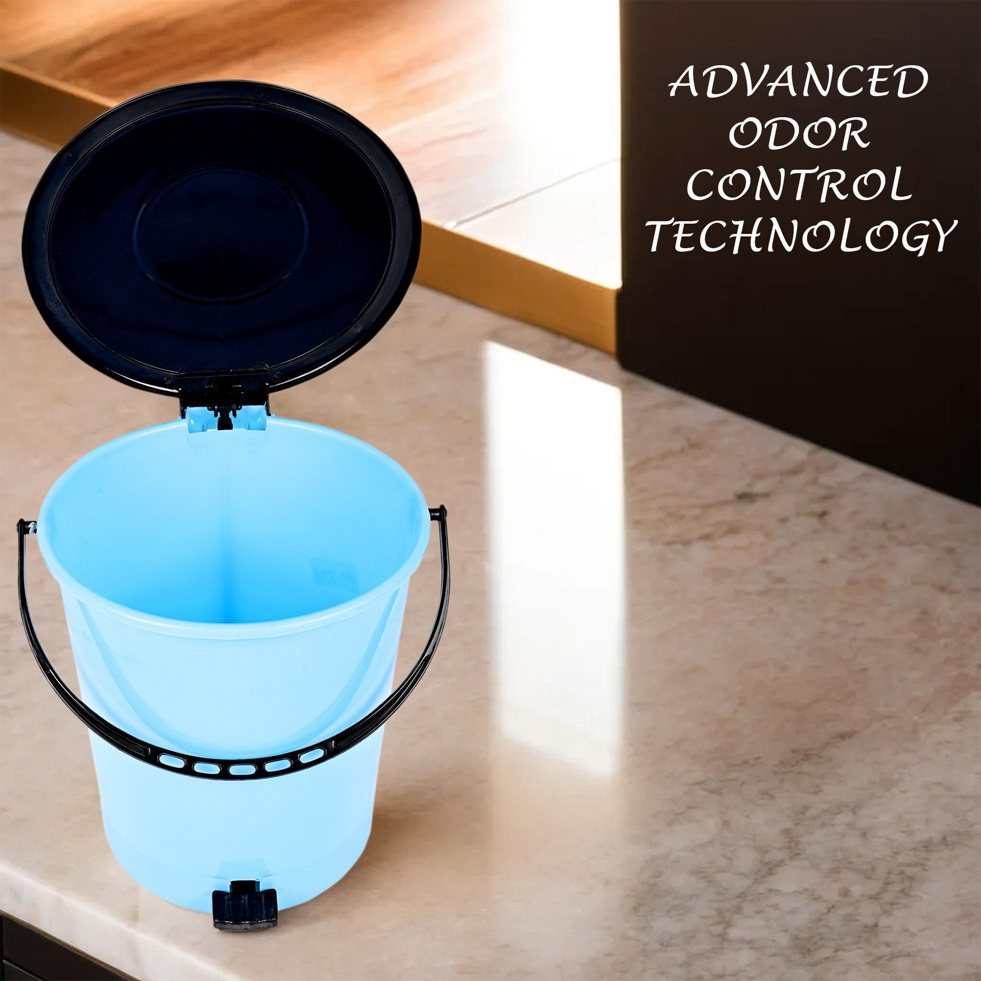 Kuber Industries Pedal Dustbin  Dustbin with Lid  Garbage Bin with Handle  Dustbin for Kitchen-Bathroom  Wet  Dry Waste Bin  Black Dhakkan Trash Can  10 LTR  Blue