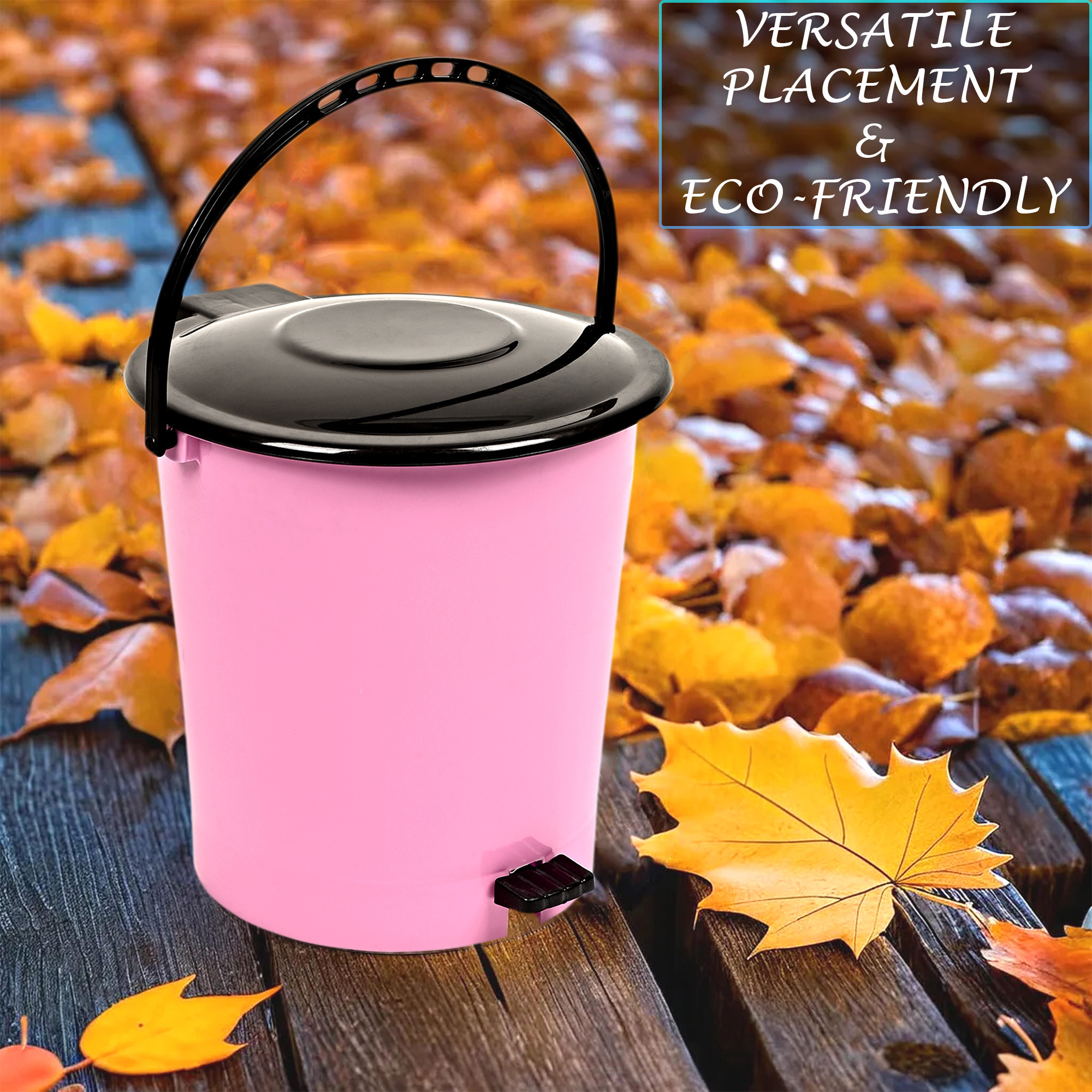 Kuber Industries Pedal Dustbin  Dustbin with Lid  Garbage Bin with Handle  Dustbin for Kitchen-Bathroom  Wet  Dry Waste Bin  Black Dhakkan Trash Can  10 LTR  Pink