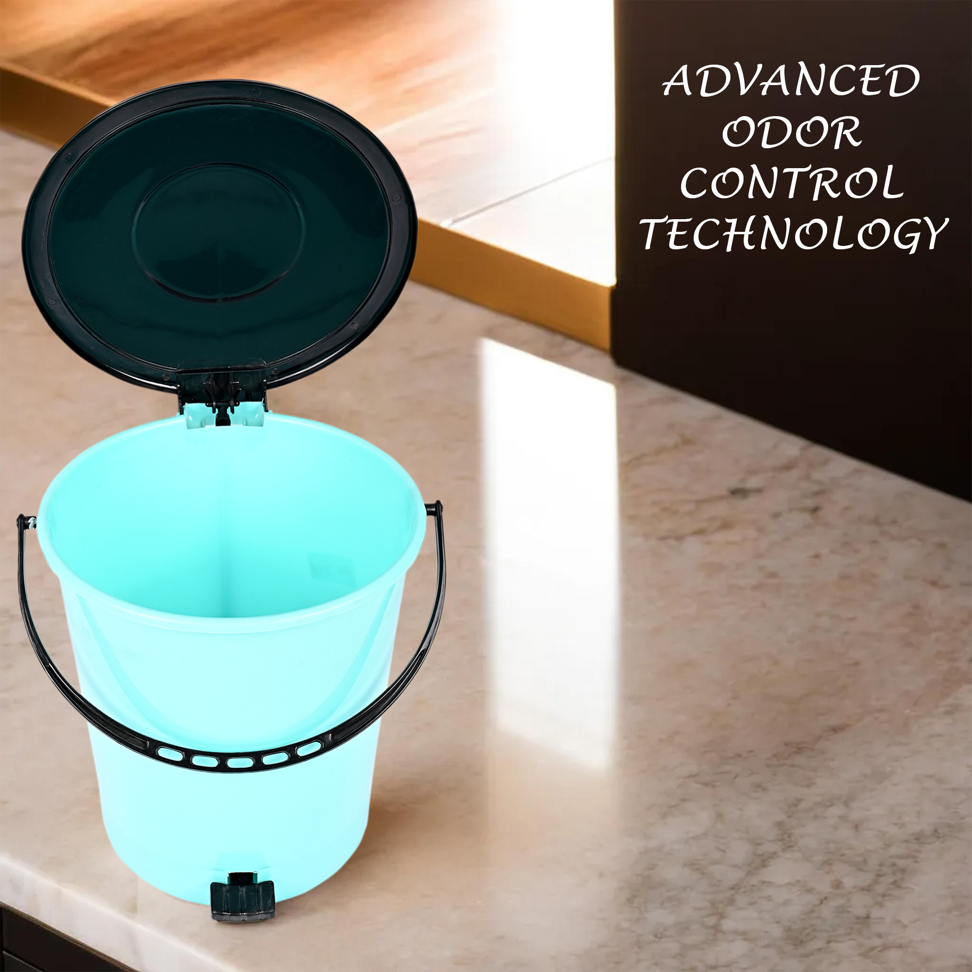 Kuber Industries Pedal Dustbin  Dustbin with Lid  Garbage Bin with Handle  Dustbin for Kitchen-Bathroom  Wet  Dry Waste Bin  Black Dhakkan Trash Can  10 LTR  Green