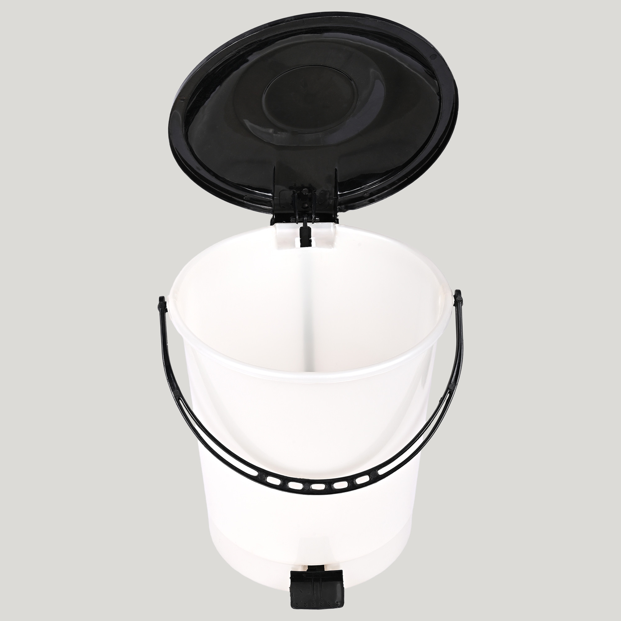 Kuber Industries Pedal Dustbin  Dustbin with Lid  Garbage Bin with Handle  Dustbin for Kitchen-Bathroom   Wet  Dry Waste Bin  Black Dhakkan Trash Can  10 LTR  White