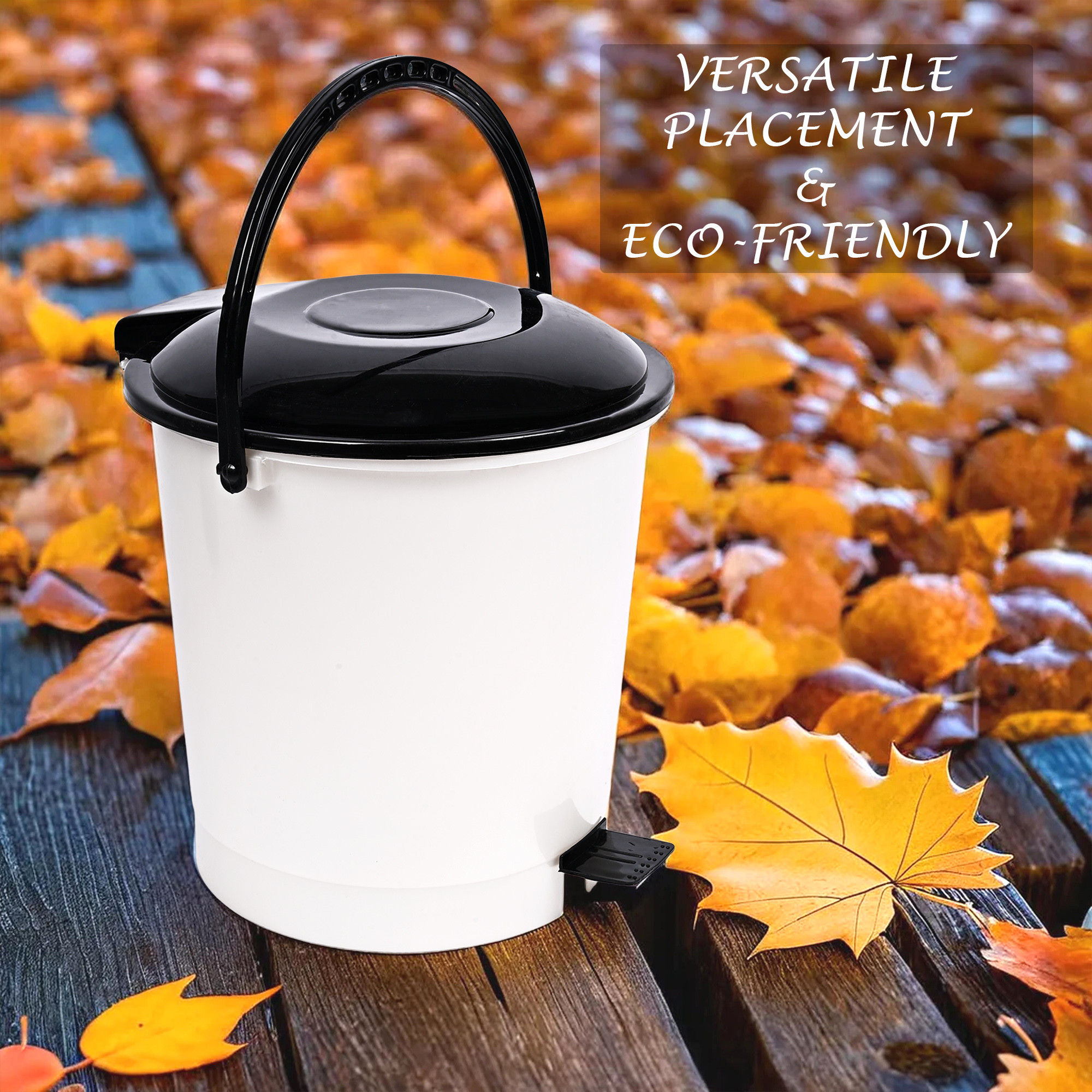 Kuber Industries Pedal Dustbin  Dustbin with Lid  Garbage Bin with Handle  Dustbin for Kitchen-Bathroom   Wet  Dry Waste Bin  Black Dhakkan Trash Can  10 LTR  White