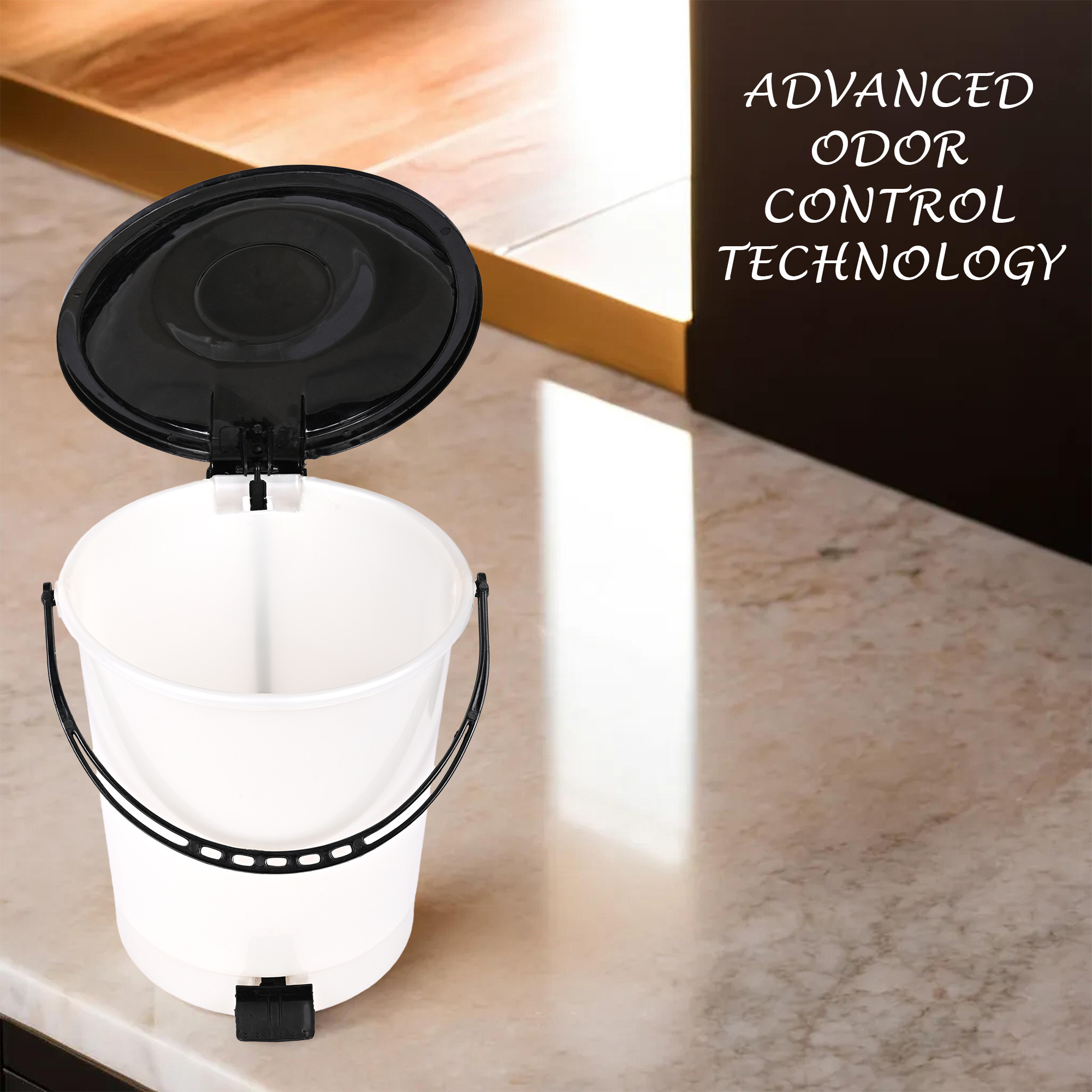 Kuber Industries Pedal Dustbin  Dustbin with Lid  Garbage Bin with Handle  Dustbin for Kitchen-Bathroom   Wet  Dry Waste Bin  Black Dhakkan Trash Can  10 LTR  White