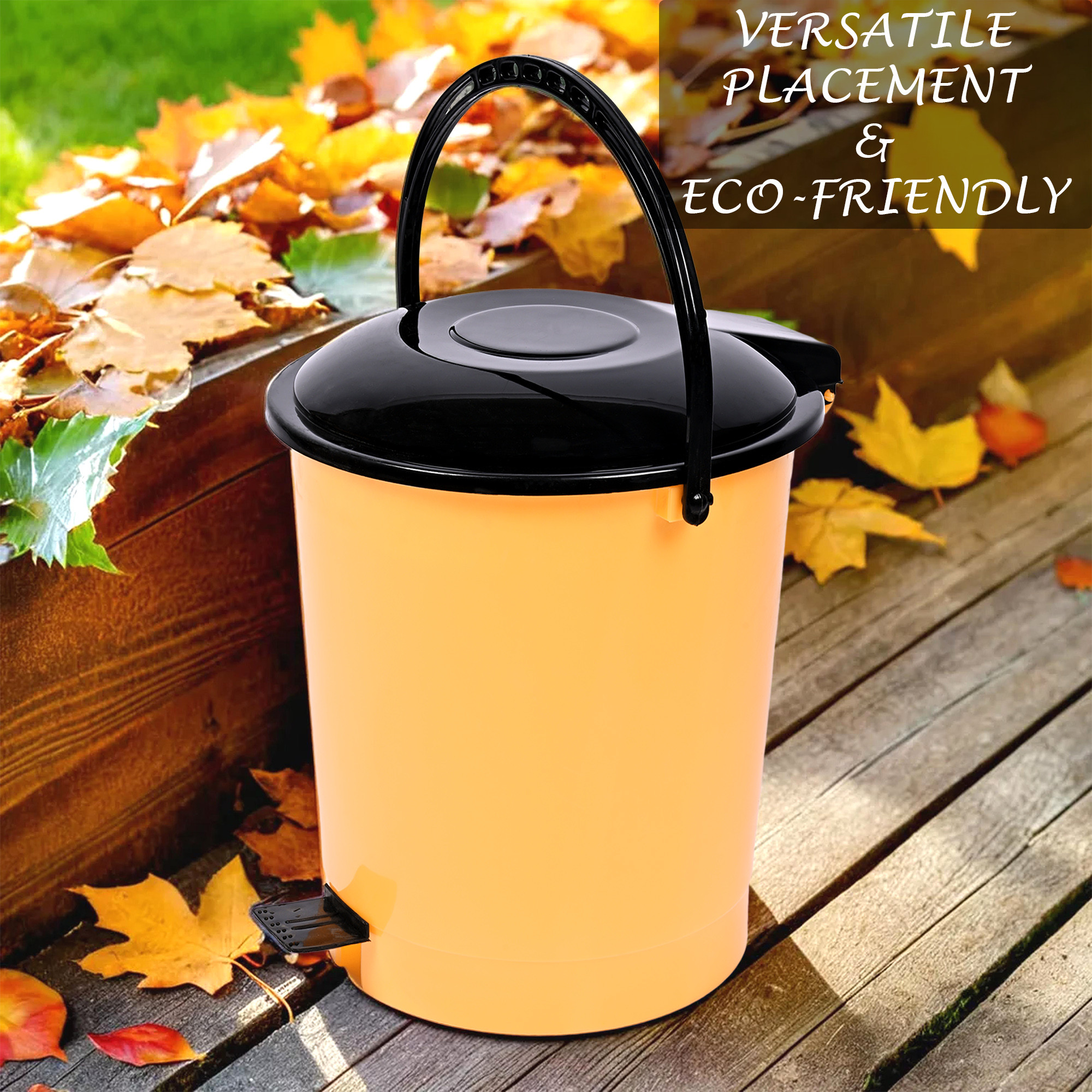 Kuber Industries Pedal Dustbin  Dustbin with Lid  Garbage Bin with Handle  Dustbin for Kitchen-Bathroom   Wet  Dry Waste Bin  Black Dhakkan Trash Can  10 LTR  Orange