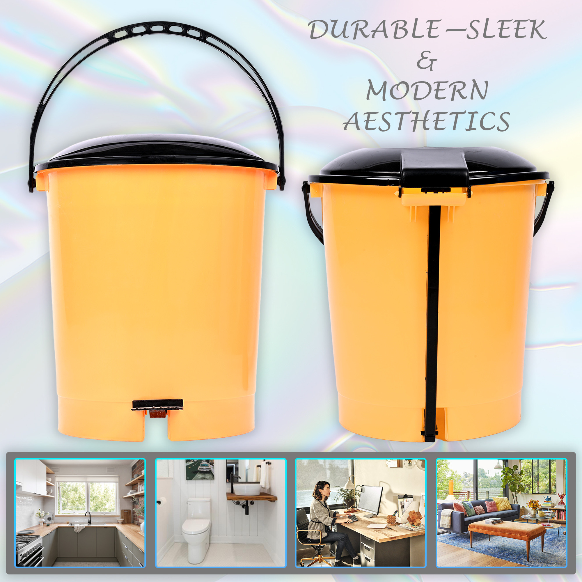 Kuber Industries Pedal Dustbin | Dustbin with Lid | Garbage Bin with Handle | Dustbin for Kitchen-Bathroom | Wet & Dry Waste Bin | Black Dhakkan Trash Can | 10 LTR | Orange