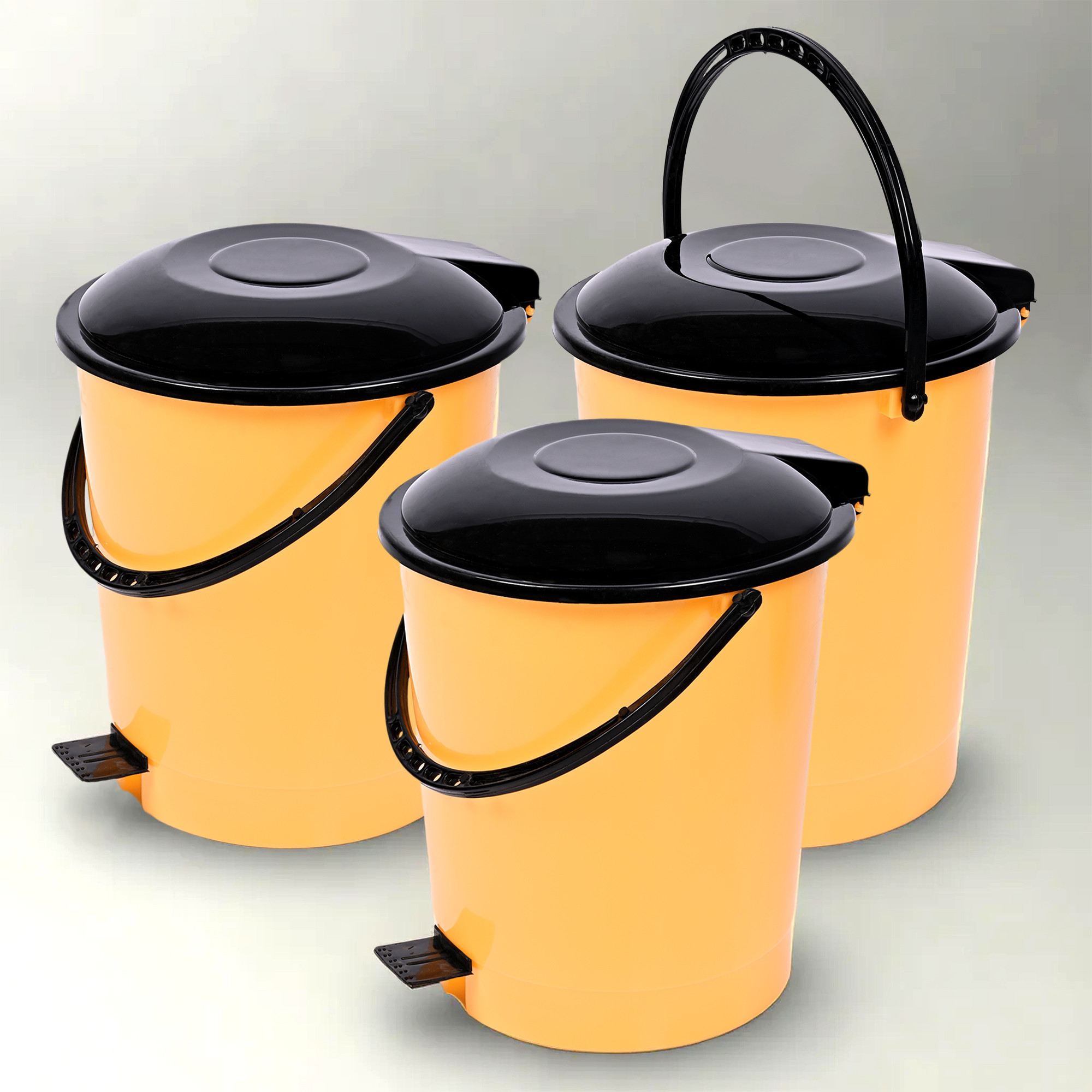 Kuber Industries Pedal Dustbin | Dustbin with Lid | Garbage Bin with Handle | Dustbin for Kitchen-Bathroom | Wet & Dry Waste Bin | Black Dhakkan Trash Can | 10 LTR | Orange