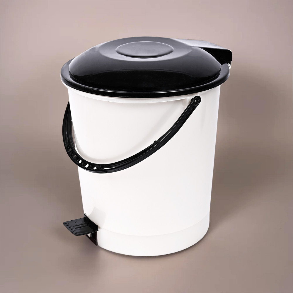 Kuber Industries Pedal Dustbin | Dustbin with Lid | Garbage Bin with Handle | Dustbin for Kitchen-Bathroom | Wet &amp; Dry Waste Bin | Black Dhakkan Trash Can | 10 LTR | White