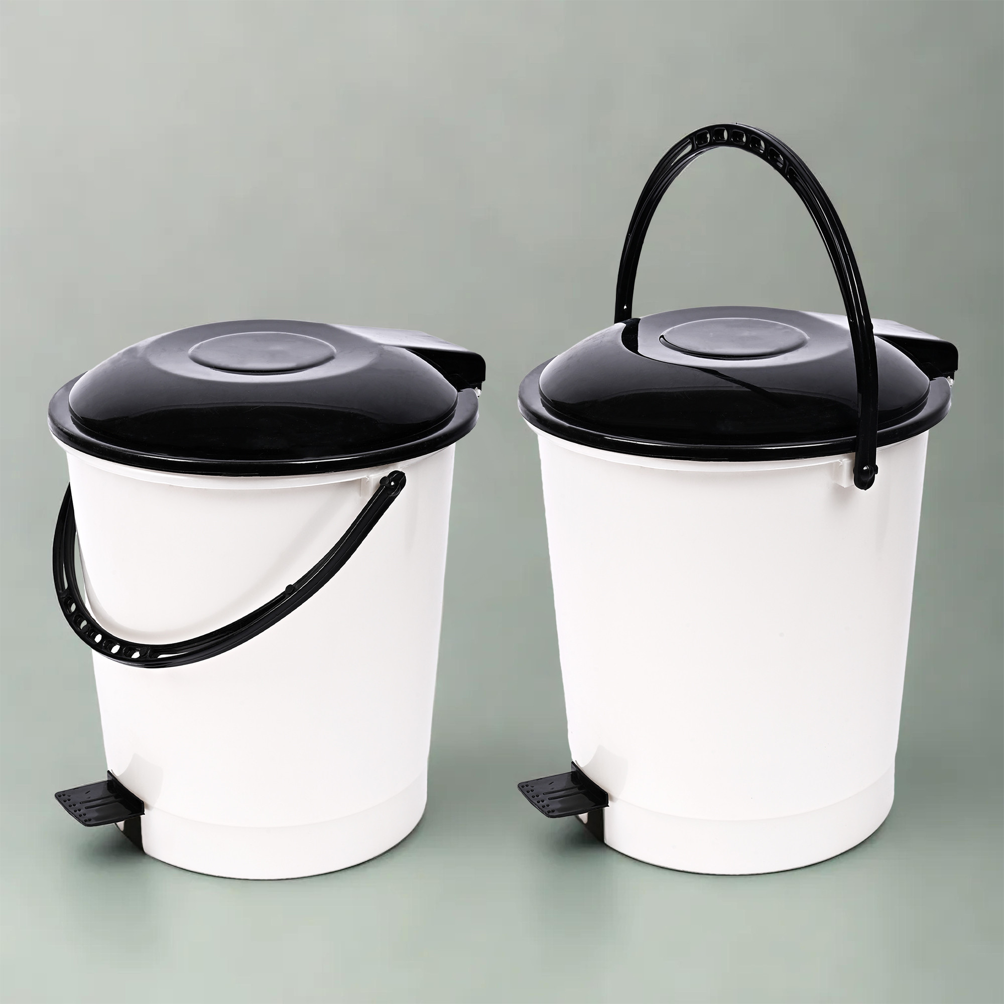 Kuber Industries Pedal Dustbin | Dustbin with Lid | Garbage Bin with Handle | Dustbin for Kitchen-Bathroom | Wet & Dry Waste Bin | Black Dhakkan Trash Can | 10 LTR | White