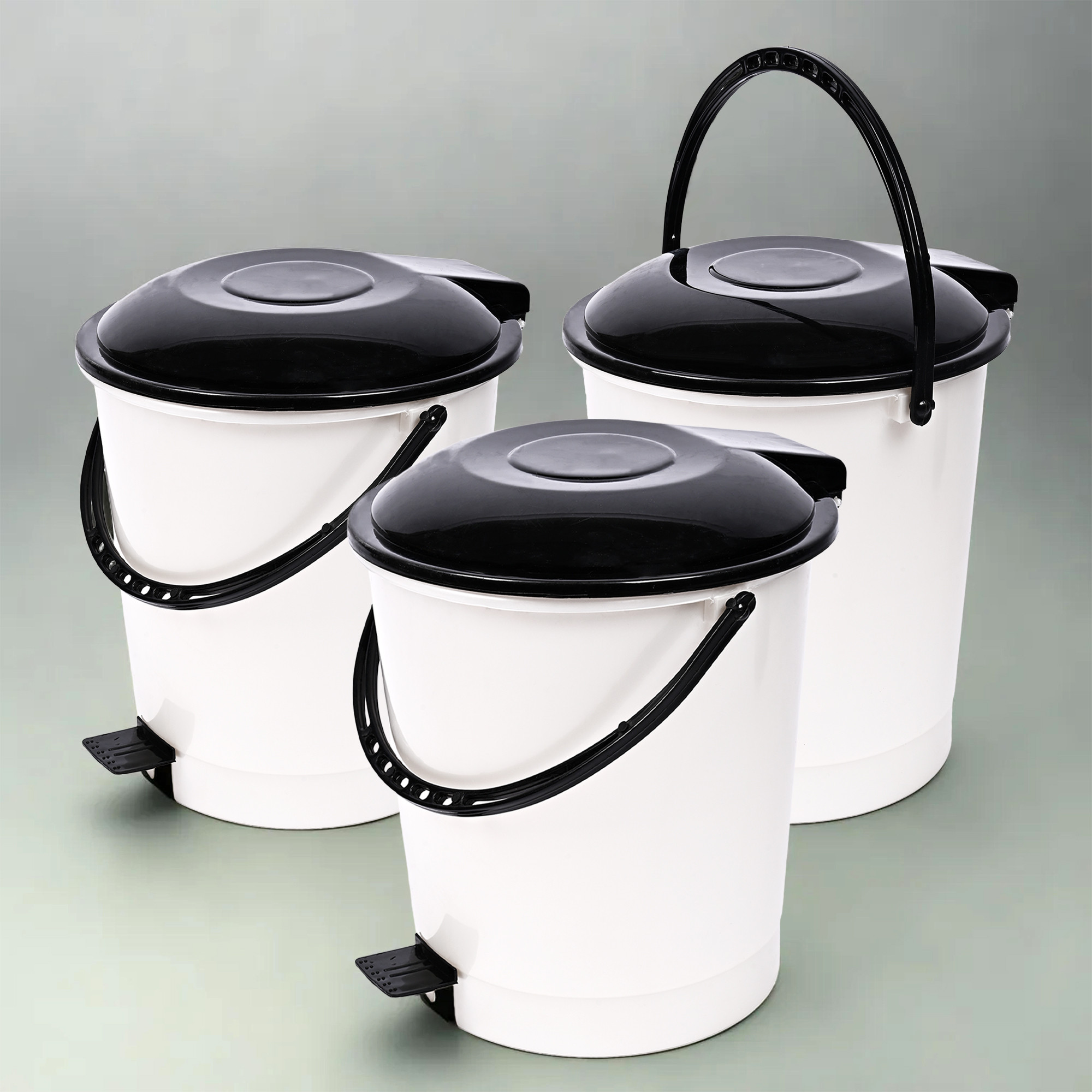 Kuber Industries Pedal Dustbin | Dustbin with Lid | Garbage Bin with Handle | Dustbin for Kitchen-Bathroom | Wet & Dry Waste Bin | Black Dhakkan Trash Can | 10 LTR | White