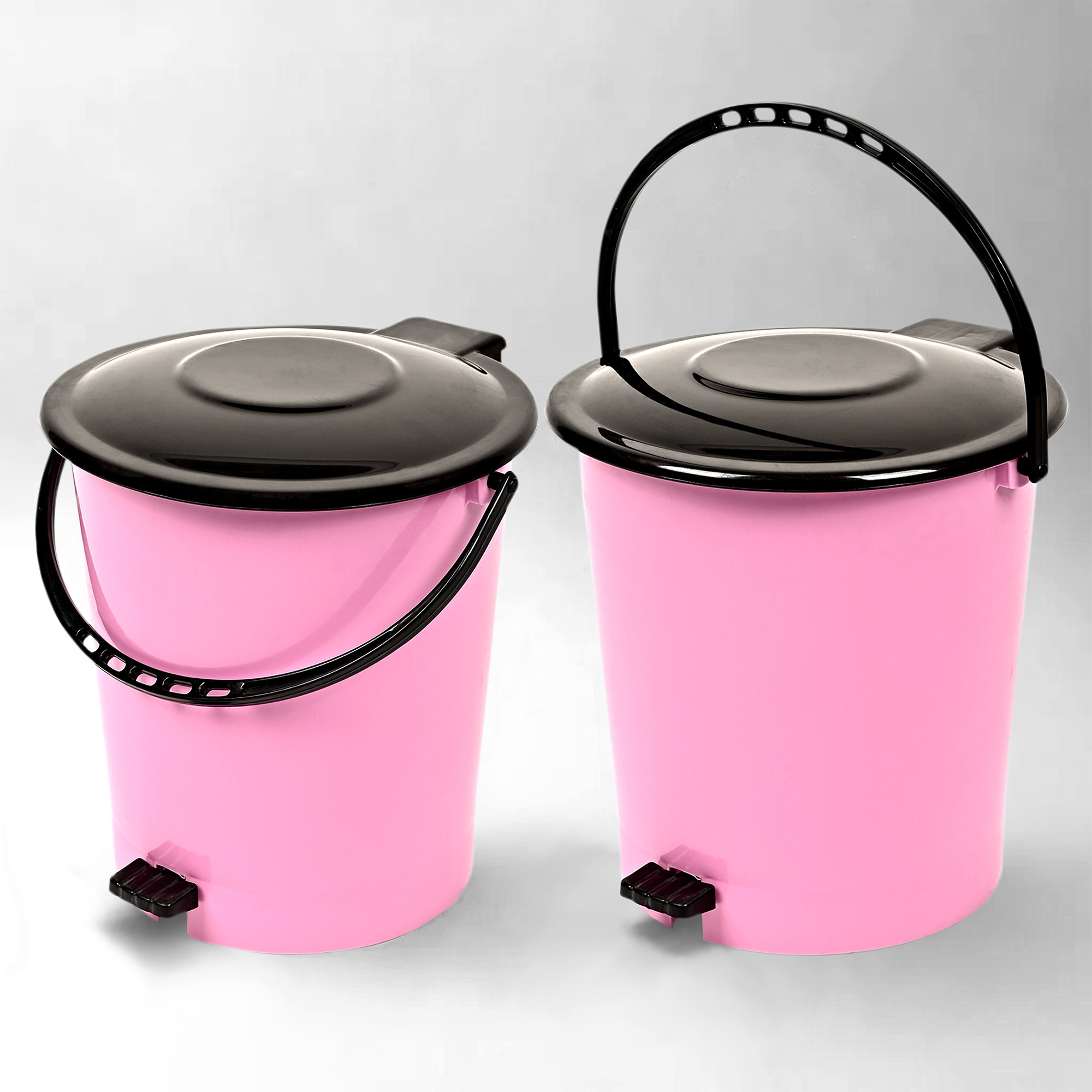 Kuber Industries Pedal Dustbin | Dustbin with Lid | Garbage Bin with Handle | Dustbin for Kitchen-Bathroom | Wet & Dry Waste Bin | Black Dhakkan Trash Can | 10 LTR | Pink