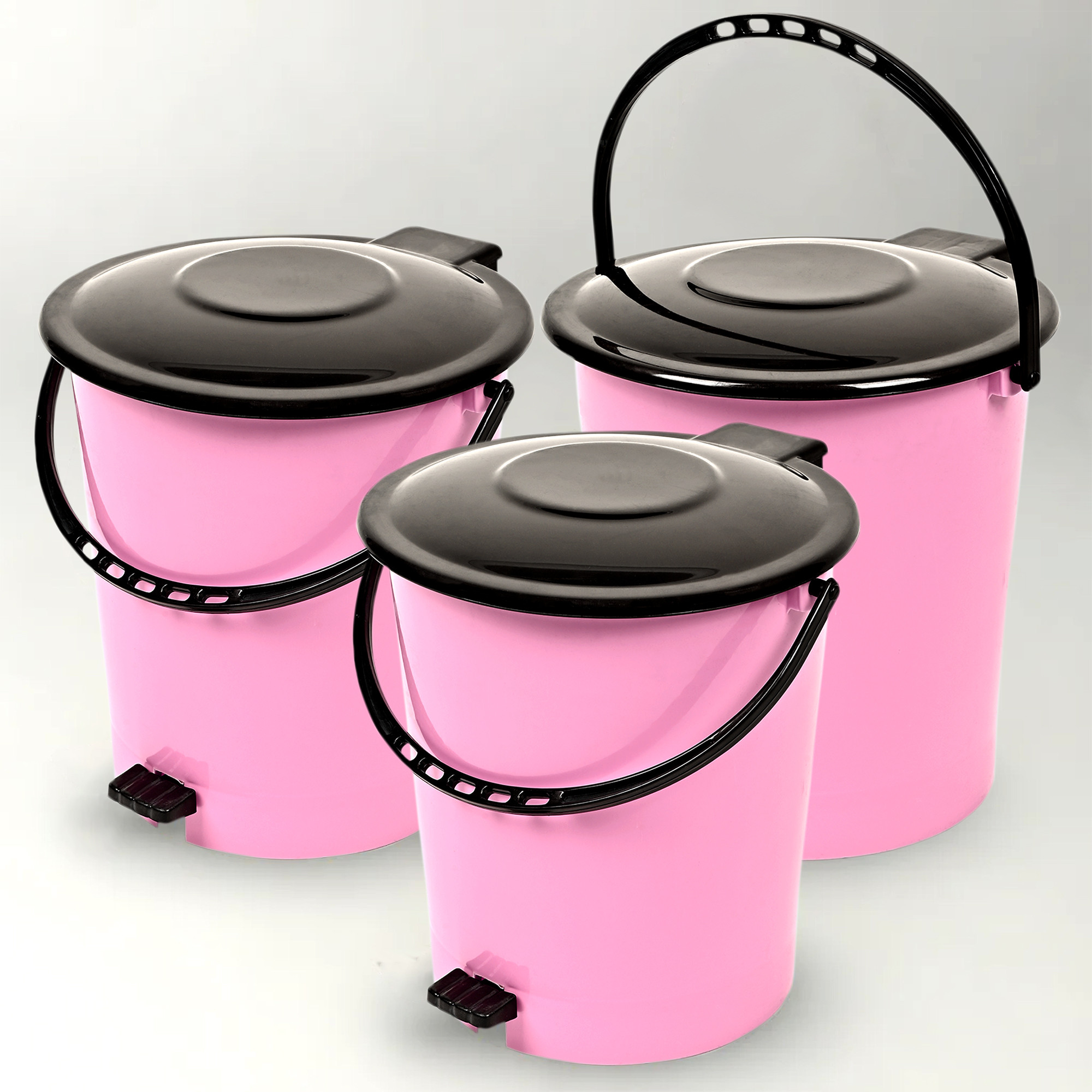 Kuber Industries Pedal Dustbin | Dustbin with Lid | Garbage Bin with Handle | Dustbin for Kitchen-Bathroom | Wet & Dry Waste Bin | Black Dhakkan Trash Can | 10 LTR | Pink