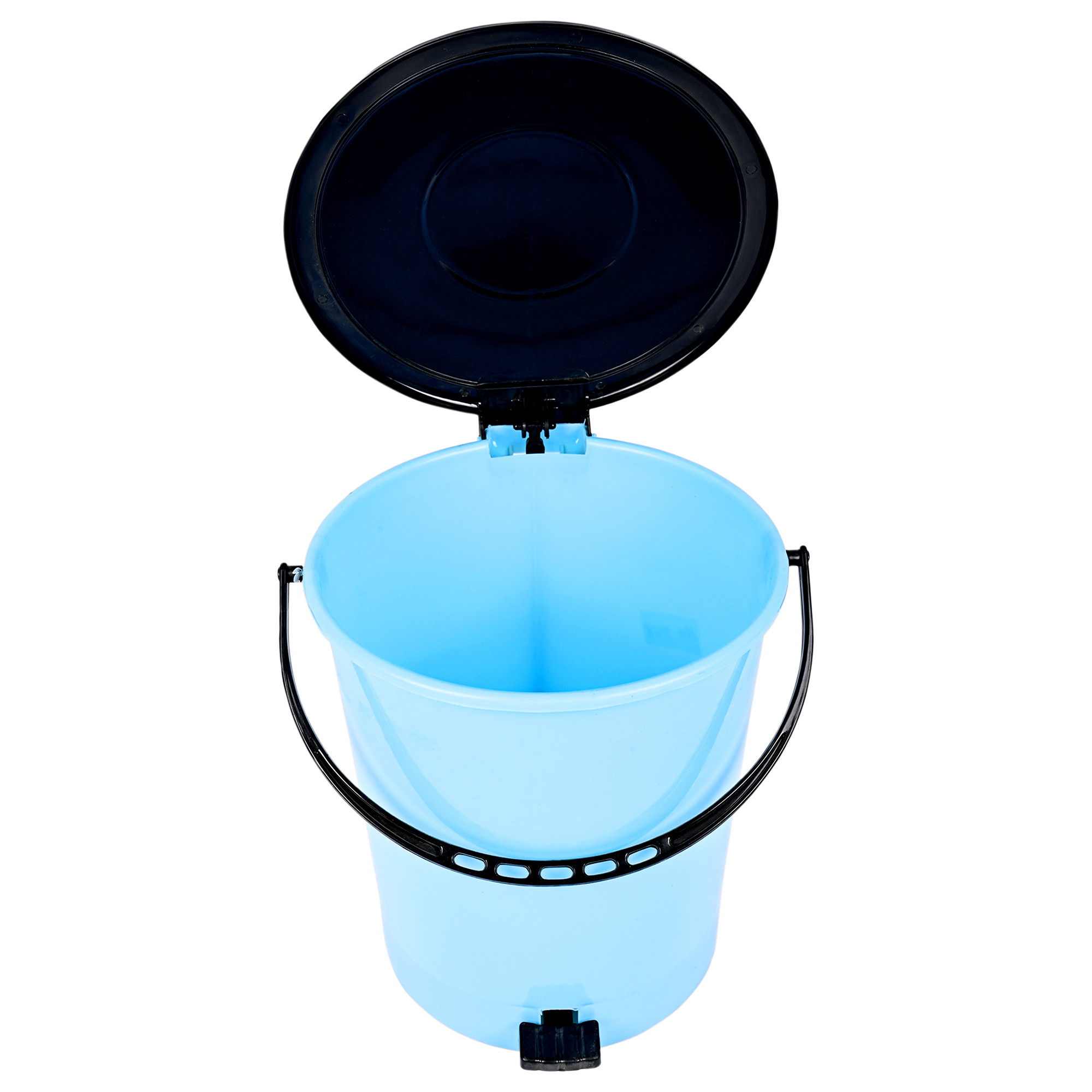 Kuber Industries Pedal Dustbin | Dustbin with Lid | Garbage Bin with Handle | Dustbin for Kitchen-Bathroom | Wet & Dry Waste Bin | Black Dhakkan Trash Can | 10 LTR | Blue