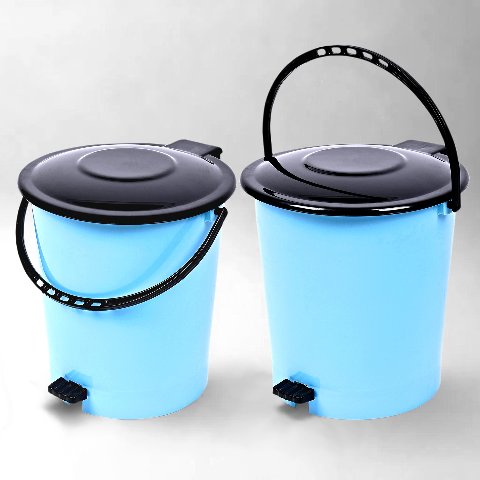 Kuber Industries Pedal Dustbin | Dustbin with Lid | Garbage Bin with Handle | Dustbin for Kitchen-Bathroom | Wet & Dry Waste Bin | Black Dhakkan Trash Can | 10 LTR | Blue