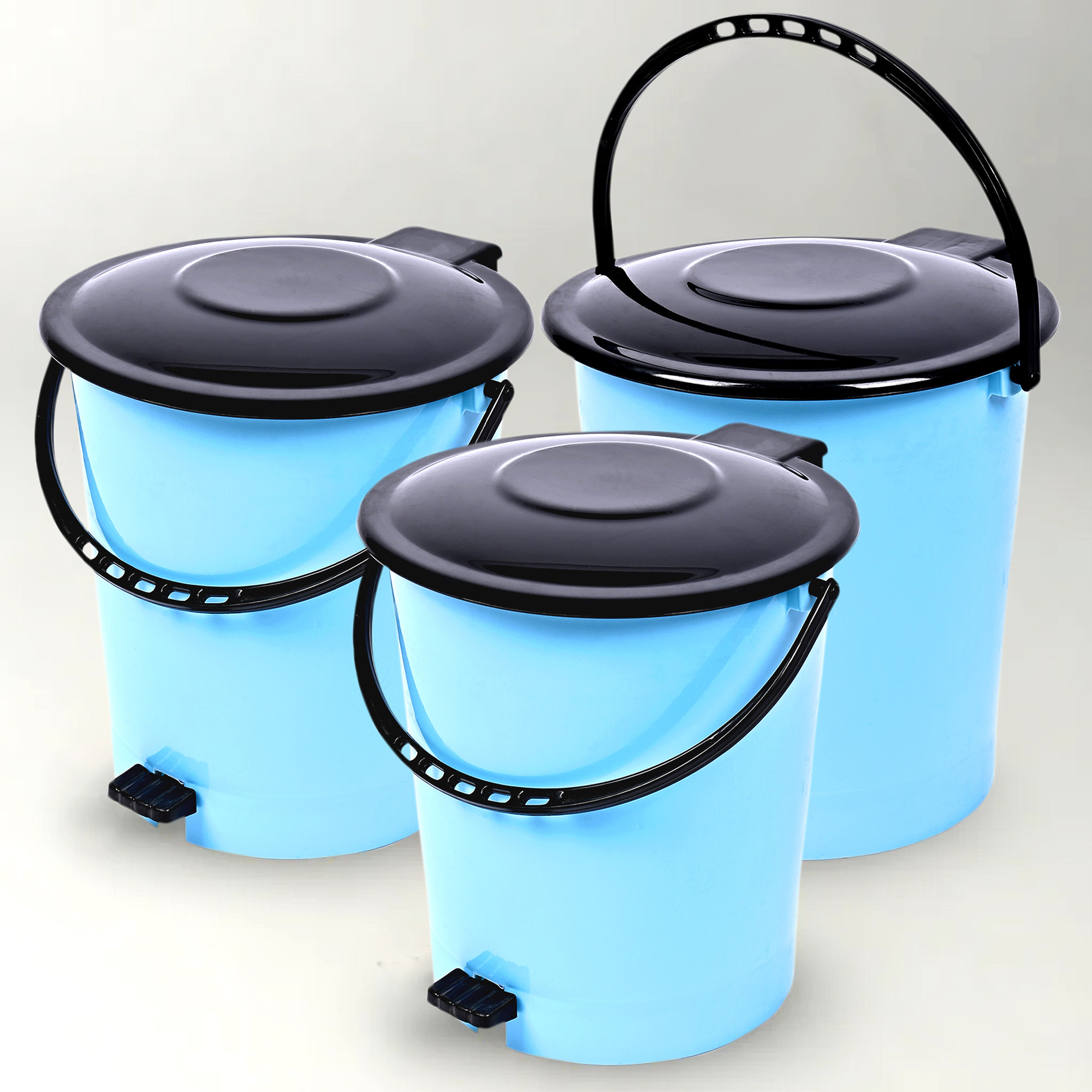 Kuber Industries Pedal Dustbin | Dustbin with Lid | Garbage Bin with Handle | Dustbin for Kitchen-Bathroom | Wet & Dry Waste Bin | Black Dhakkan Trash Can | 10 LTR | Blue