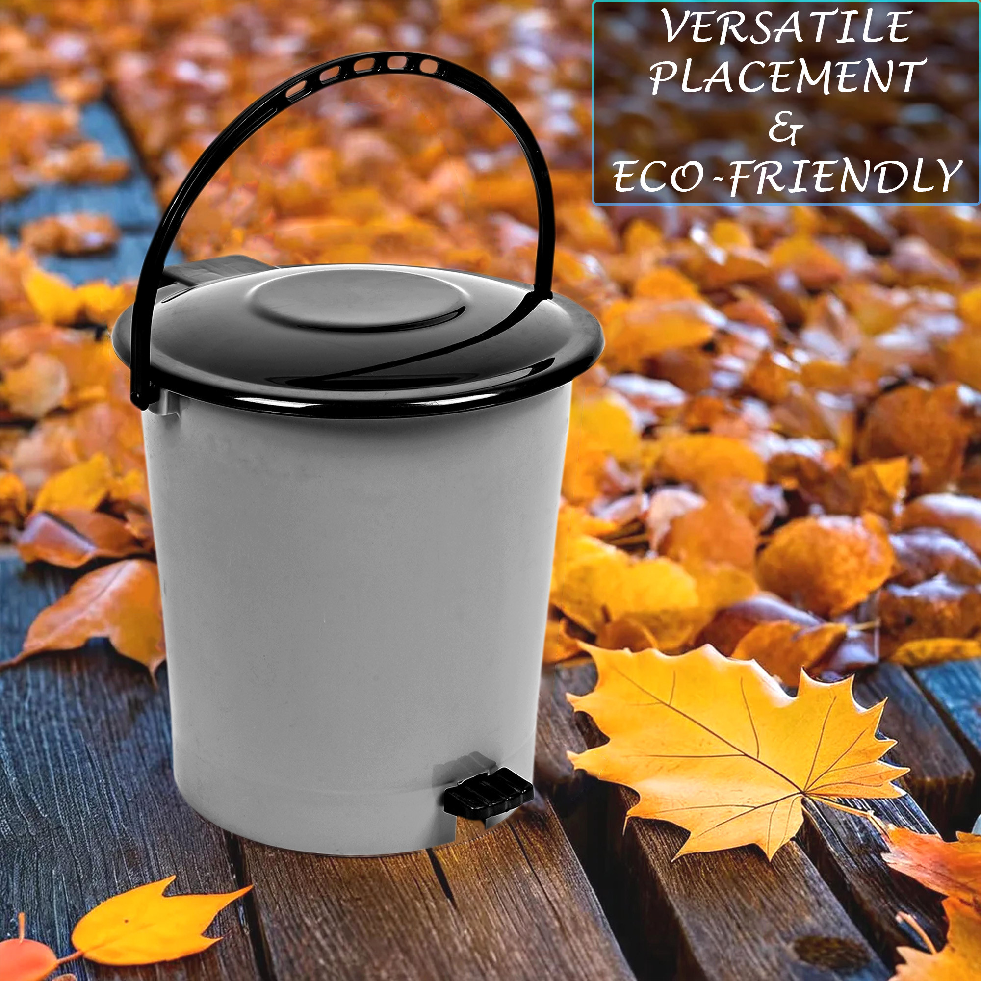 Kuber Industries Pedal Dustbin | Dustbin with Lid | Garbage Bin with Handle | Dustbin for Kitchen-Bathroom | Wet & Dry Waste Bin | Black Dhakkan Trash Can | 10 LTR | Gray
