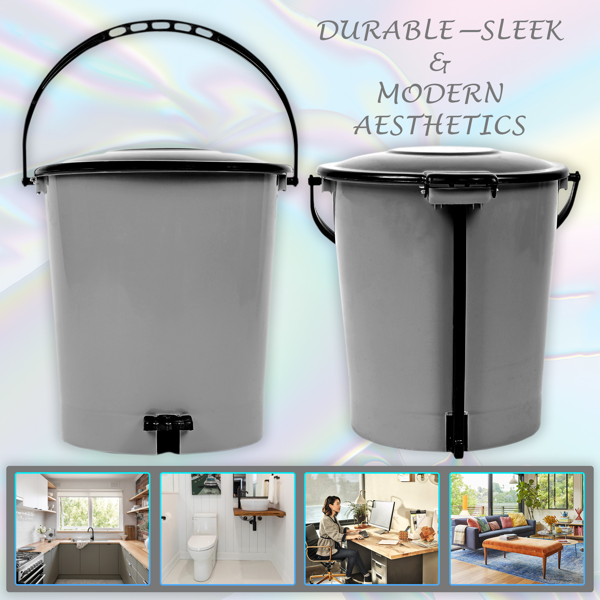 Kuber Industries Pedal Dustbin | Dustbin with Lid | Garbage Bin with Handle | Dustbin for Kitchen-Bathroom | Wet & Dry Waste Bin | Black Dhakkan Trash Can | 10 LTR | Gray