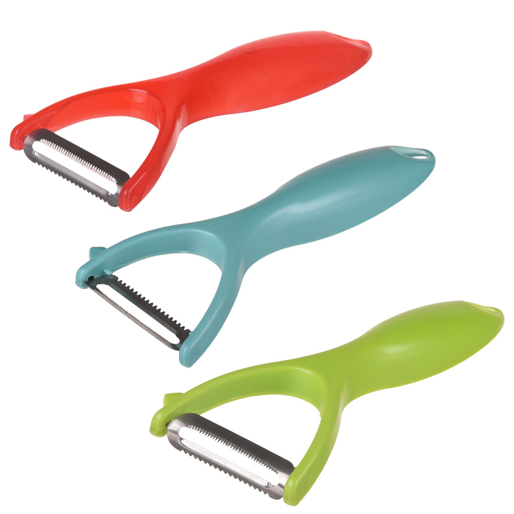 Kuber Industries Peeler|Plastic Vegetable Peeler|Fruit Peeler|Non-Slip Handle|Steel Sharp Straight Blade|Y Shaped Peeler|Kitchen Peeler|Pack of 3 (Multicolor)