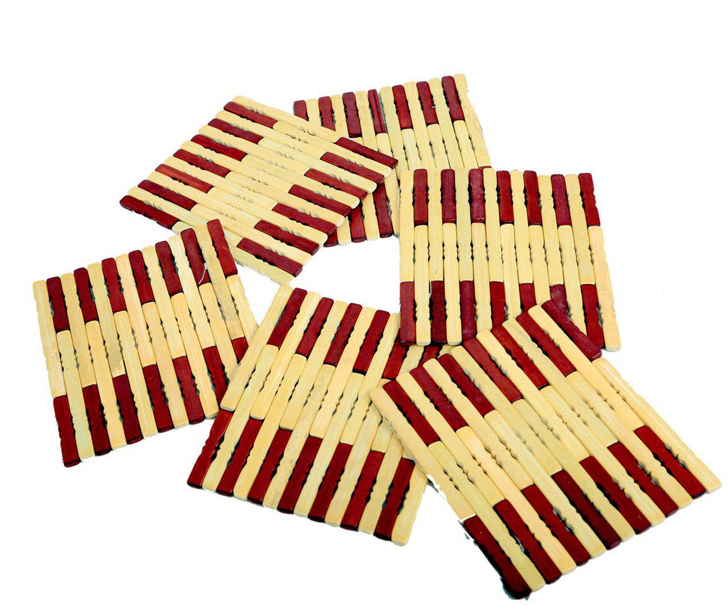 Kuber Industries Pencil Design Square Bamboo Coasters For Home Pan Pot Holder Heat Insulation Pad (Brown)